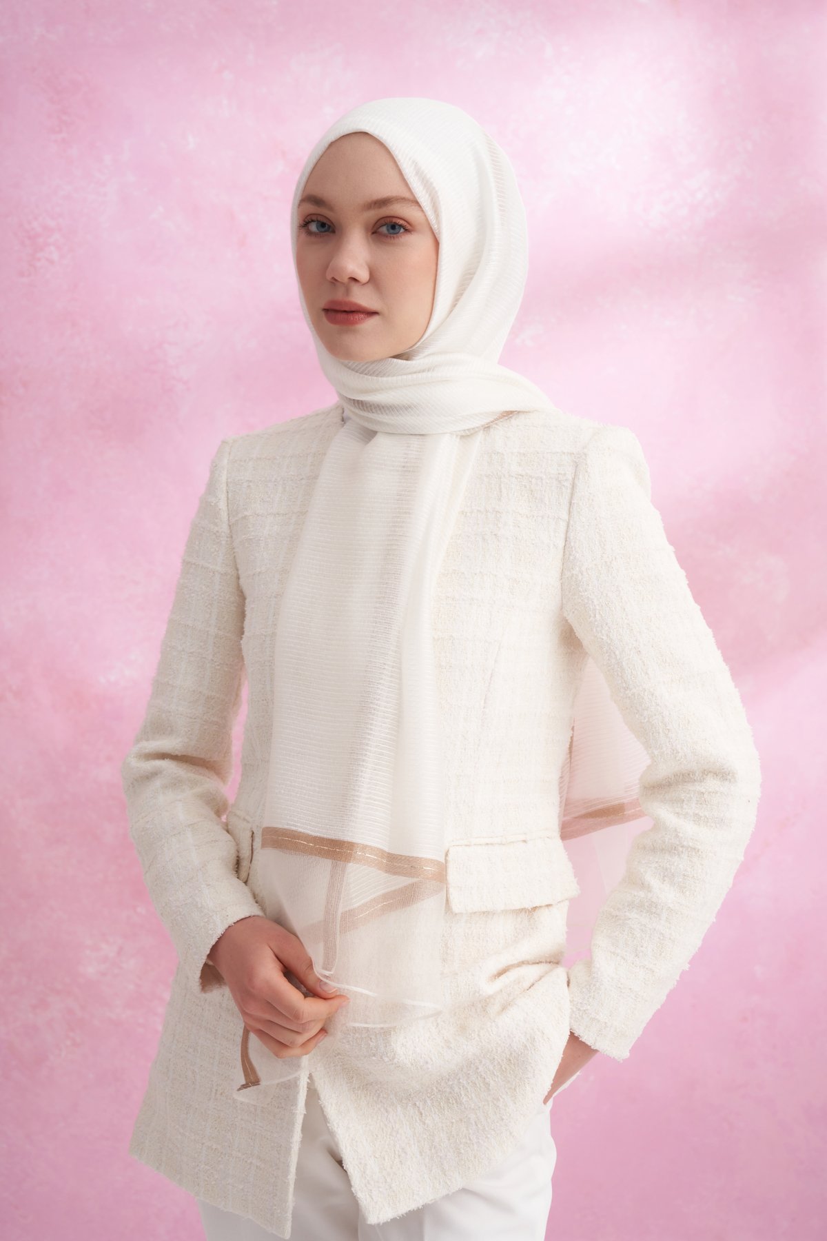 İPEKLİ PEONY ŞAL - KREM