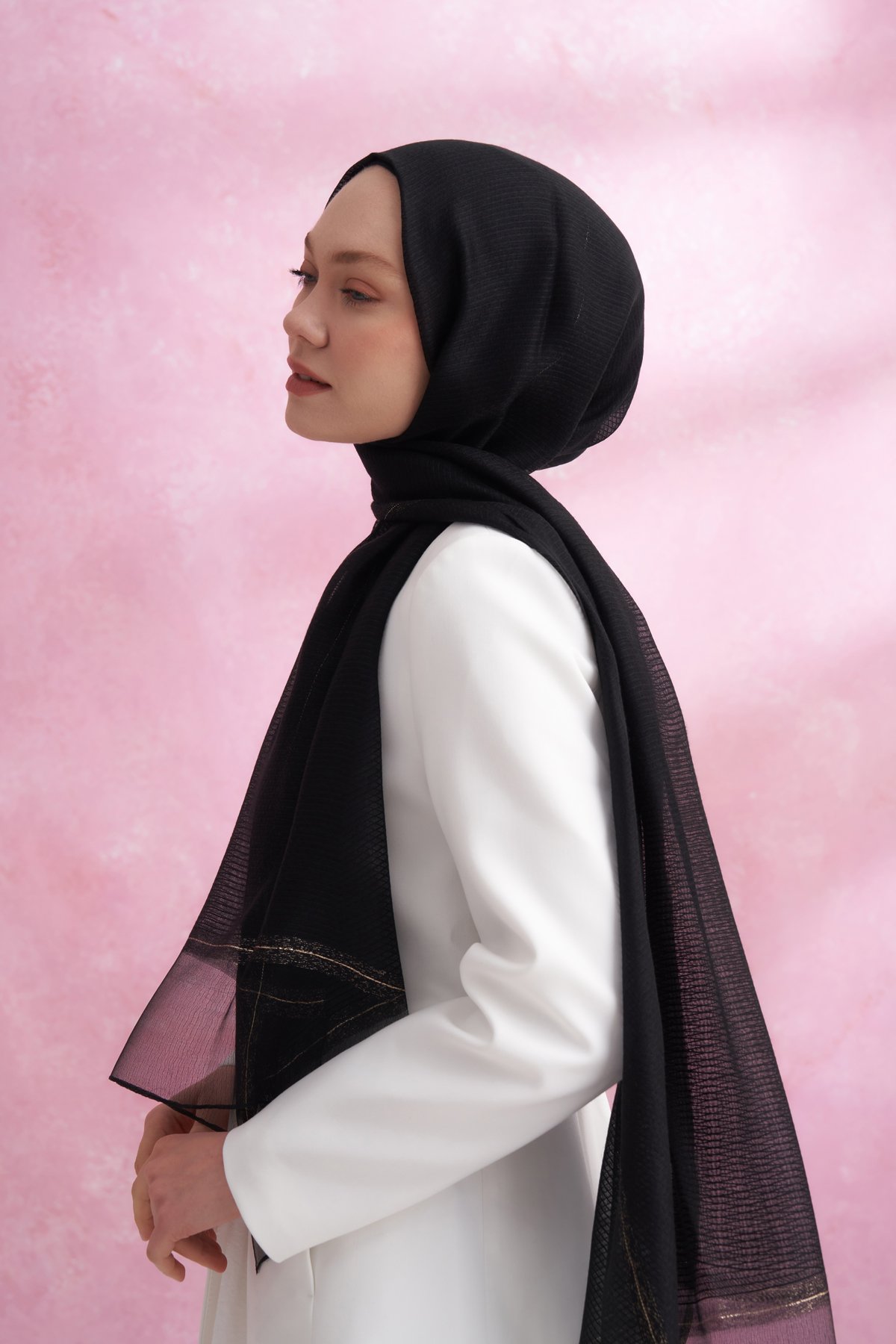 İPEKLİ PEONY ŞAL - SİYAH