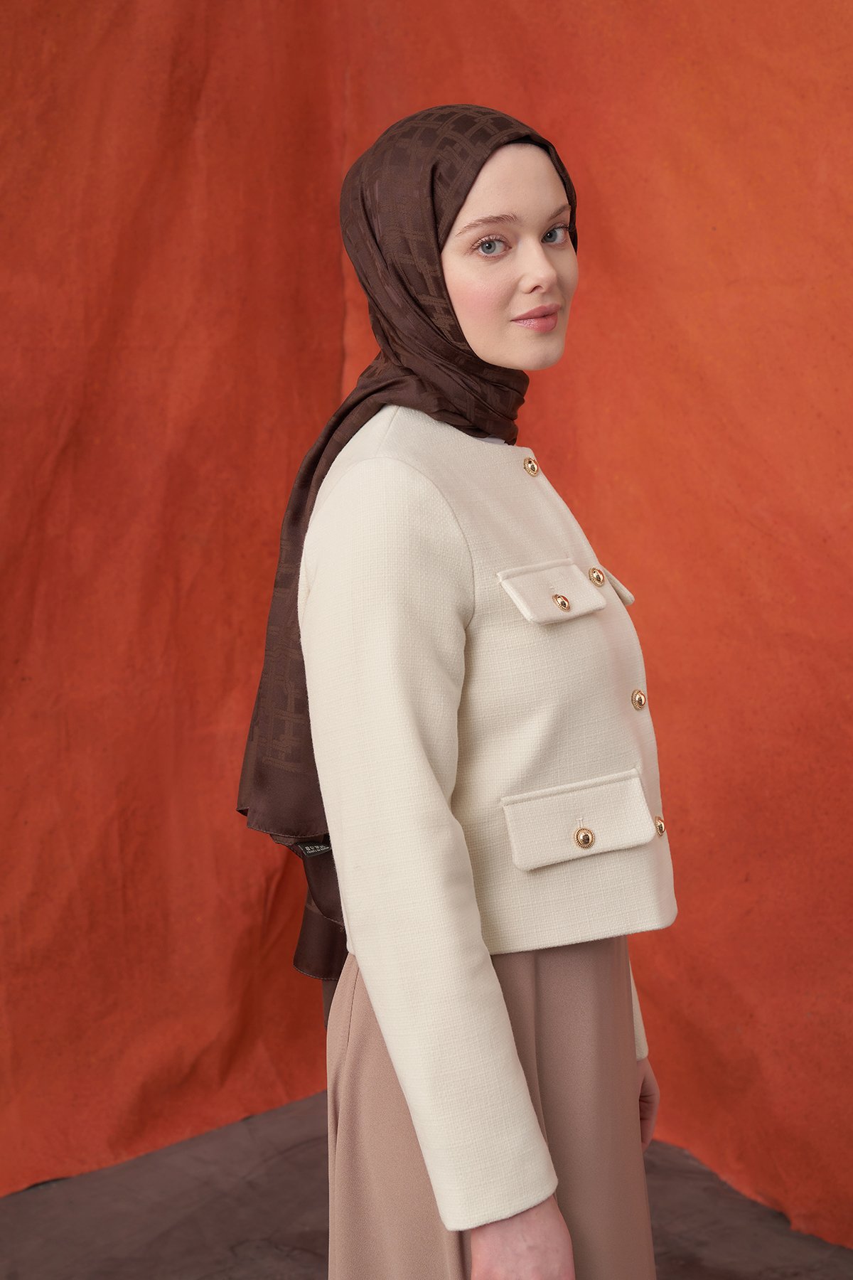 İTALYAN JAKAR BLOK DESEN ŞAL - ACI KAHVE