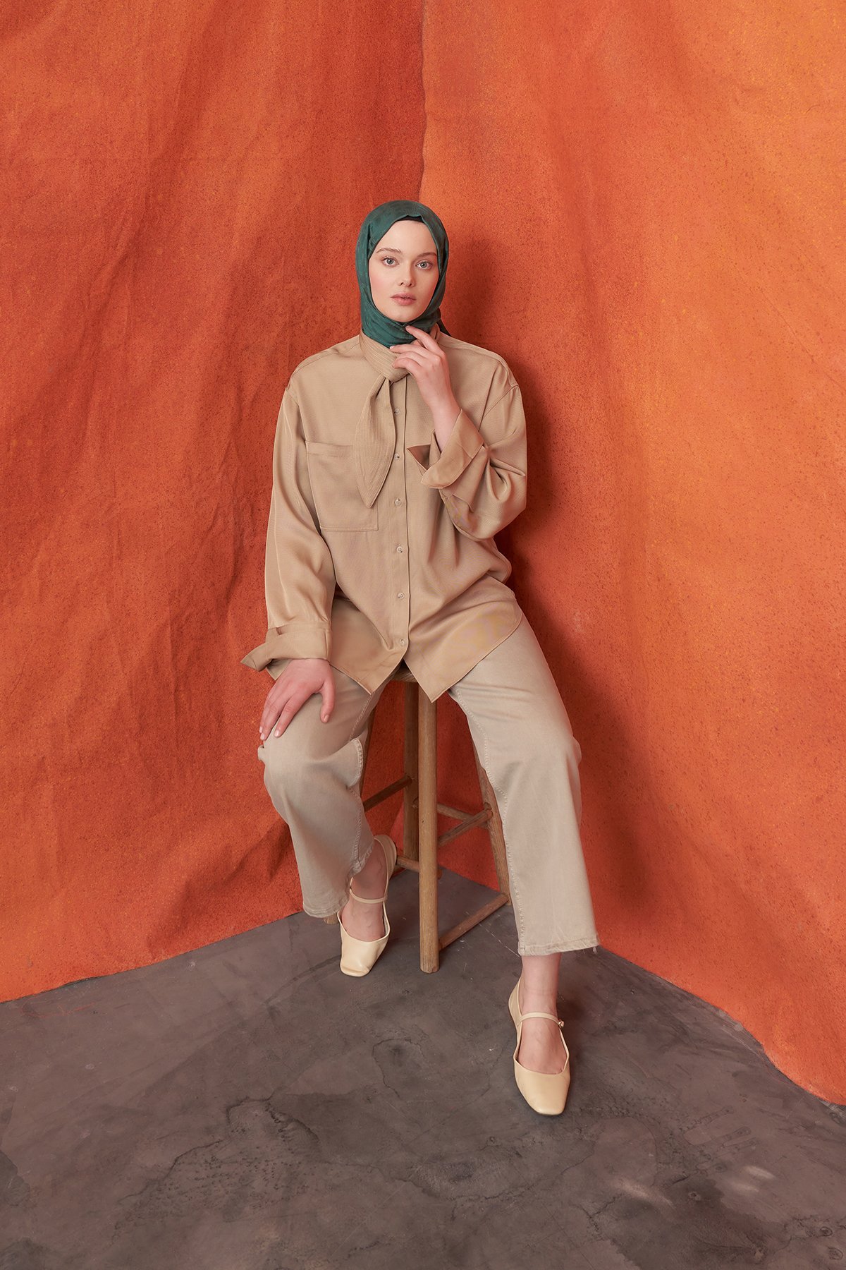 İTALYAN JAKAR BLOK DESEN ŞAL -  PETROL YEŞİLİ