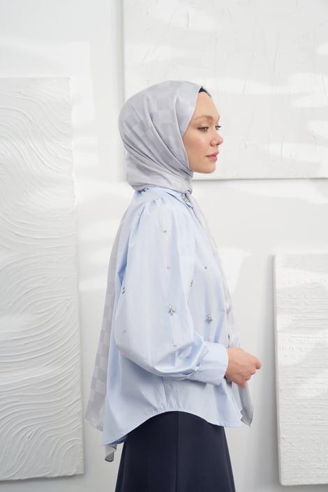 İTALYAN JAKAR DAMA DESEN ŞAL - GÜMÜŞ