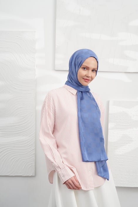 İTALYAN JAKAR DAMA DESEN ŞAL - İNDİGO