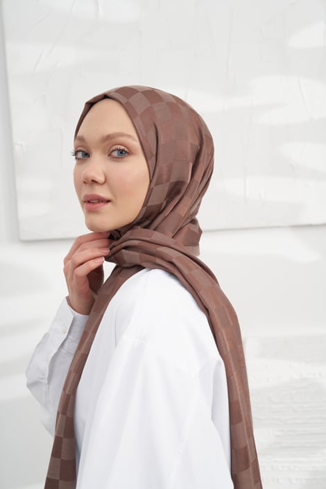 İTALYAN JAKAR DAMA DESEN ŞAL - KAHVE