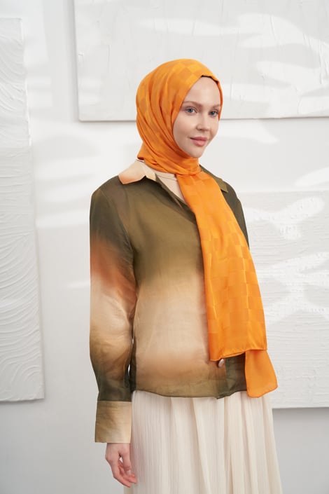 İTALYAN JAKAR DAMA DESEN ŞAL - ORANJ