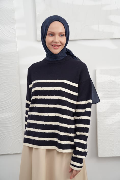 İTALYAN JAKAR KAZAYAĞI DESEN ŞAL - LACİVERT