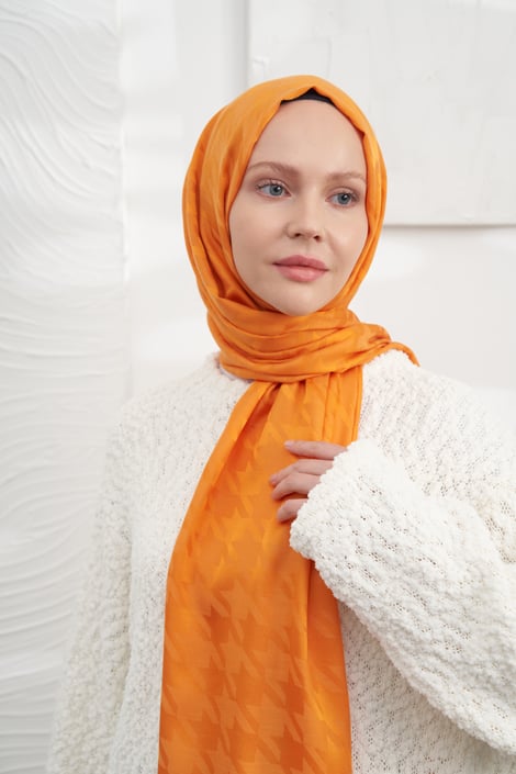 İTALYAN JAKAR KAZAYAĞI DESEN ŞAL - ORANGE