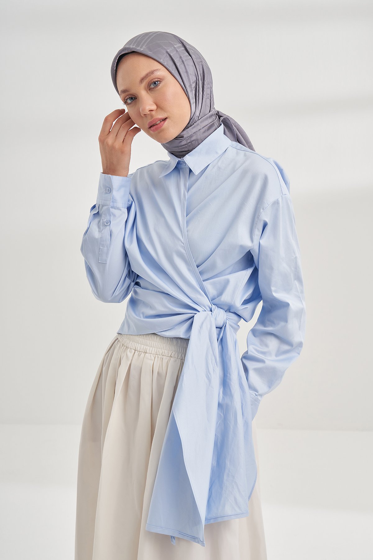 İTALYAN JAKAR ŞERİT DESEN EŞARP - FÜME