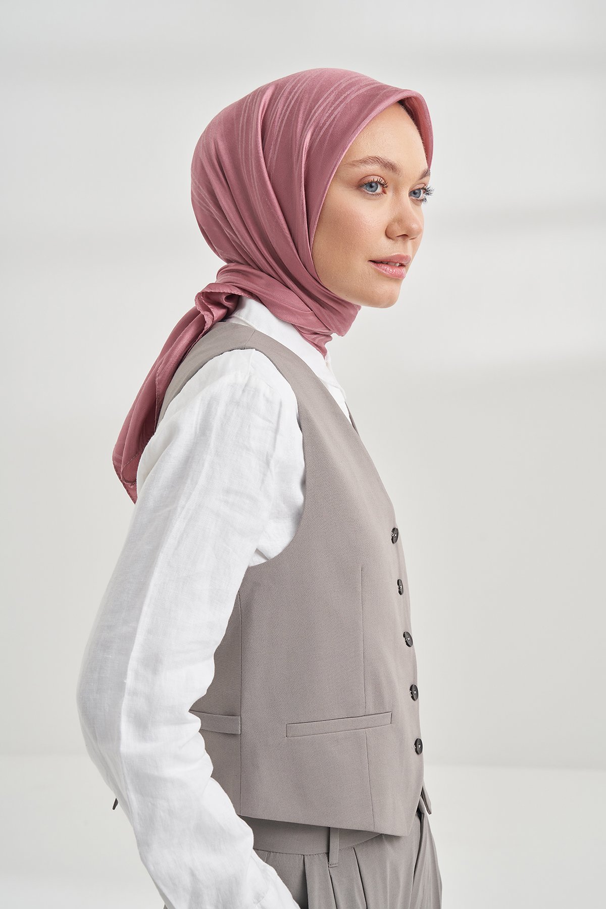 İTALYAN JAKAR ŞERİT DESEN EŞARP - GÜL KURUSU