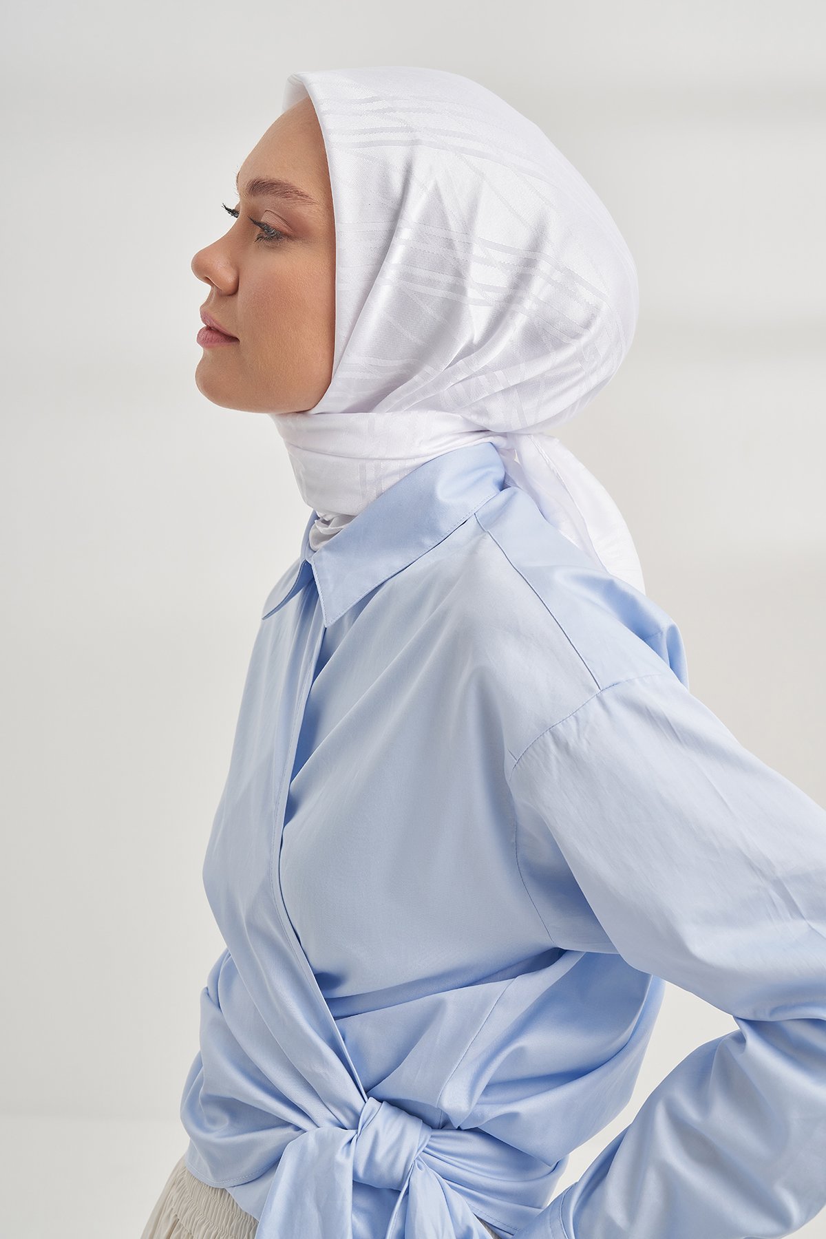 İTALYAN JAKAR ŞERİT DESEN EŞARP - KIRIK BEYAZ