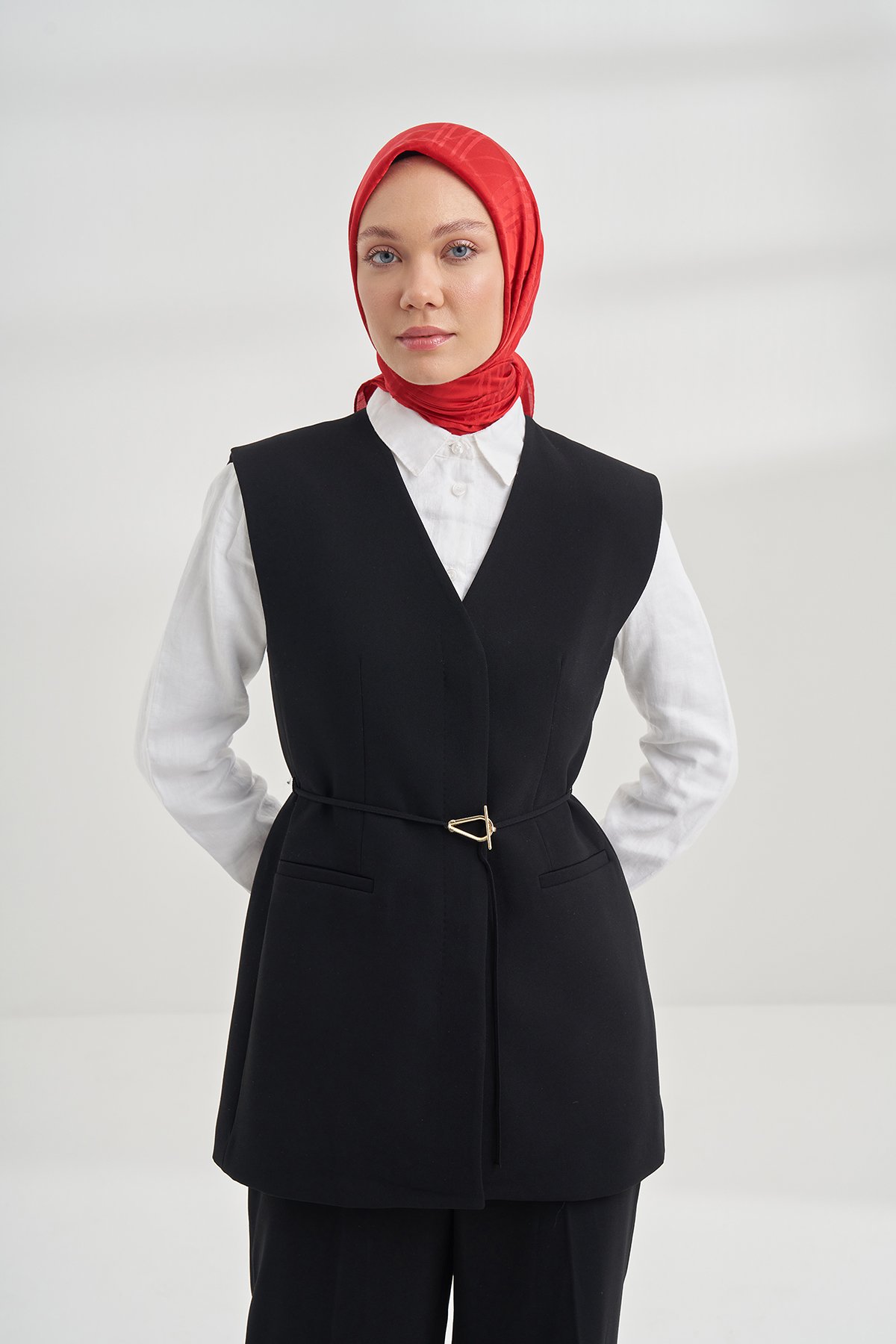 İTALYAN JAKAR ŞERİT DESEN EŞARP - KIRMIZI