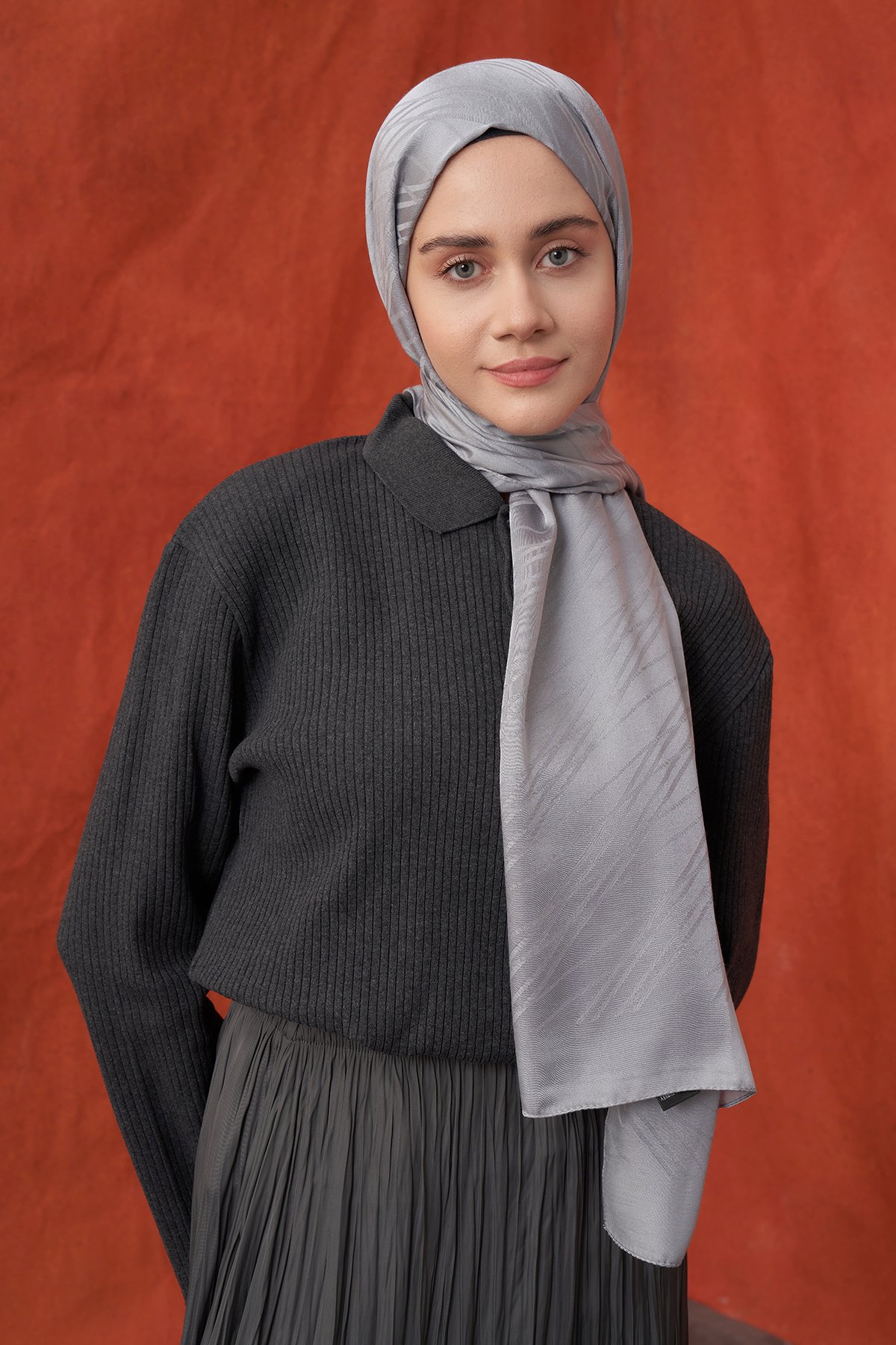 İTALYAN JAKAR ŞERİT DESEN ŞAL -  GRİ