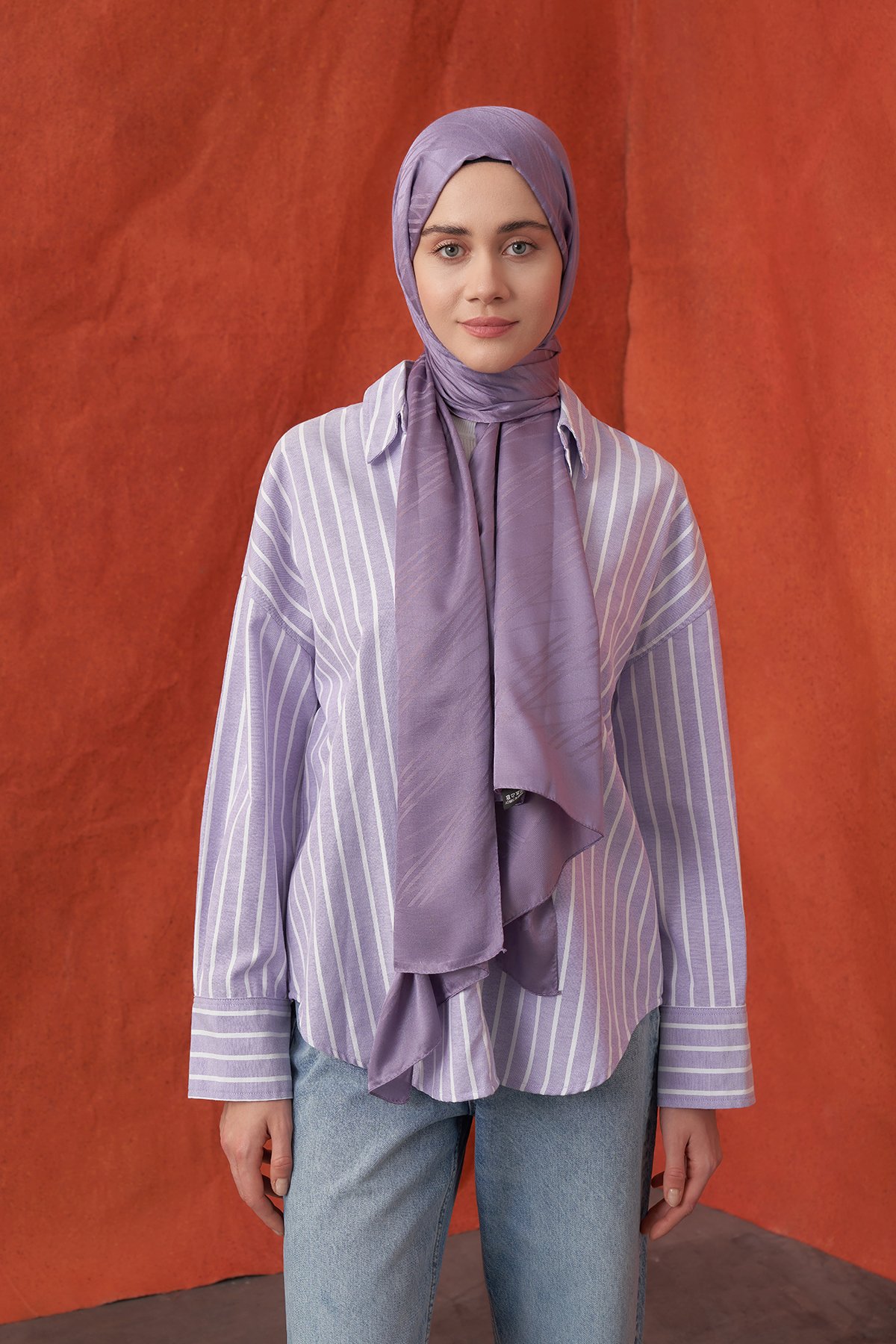 İTALYAN JAKAR ŞERİT DESEN ŞAL -  LEYLAK