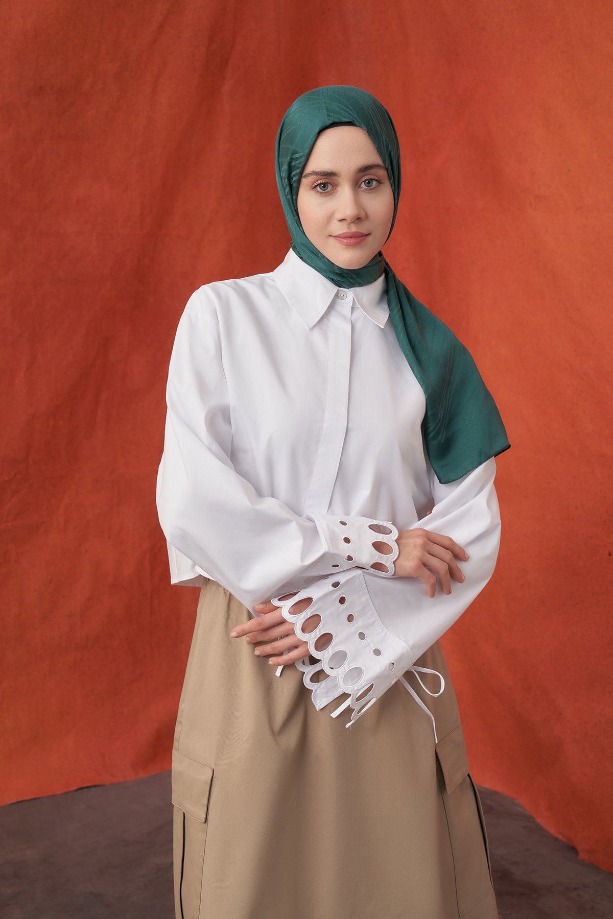 İTALYAN JAKAR ŞERİT DESEN ŞAL -  PETROL YEŞİLİ