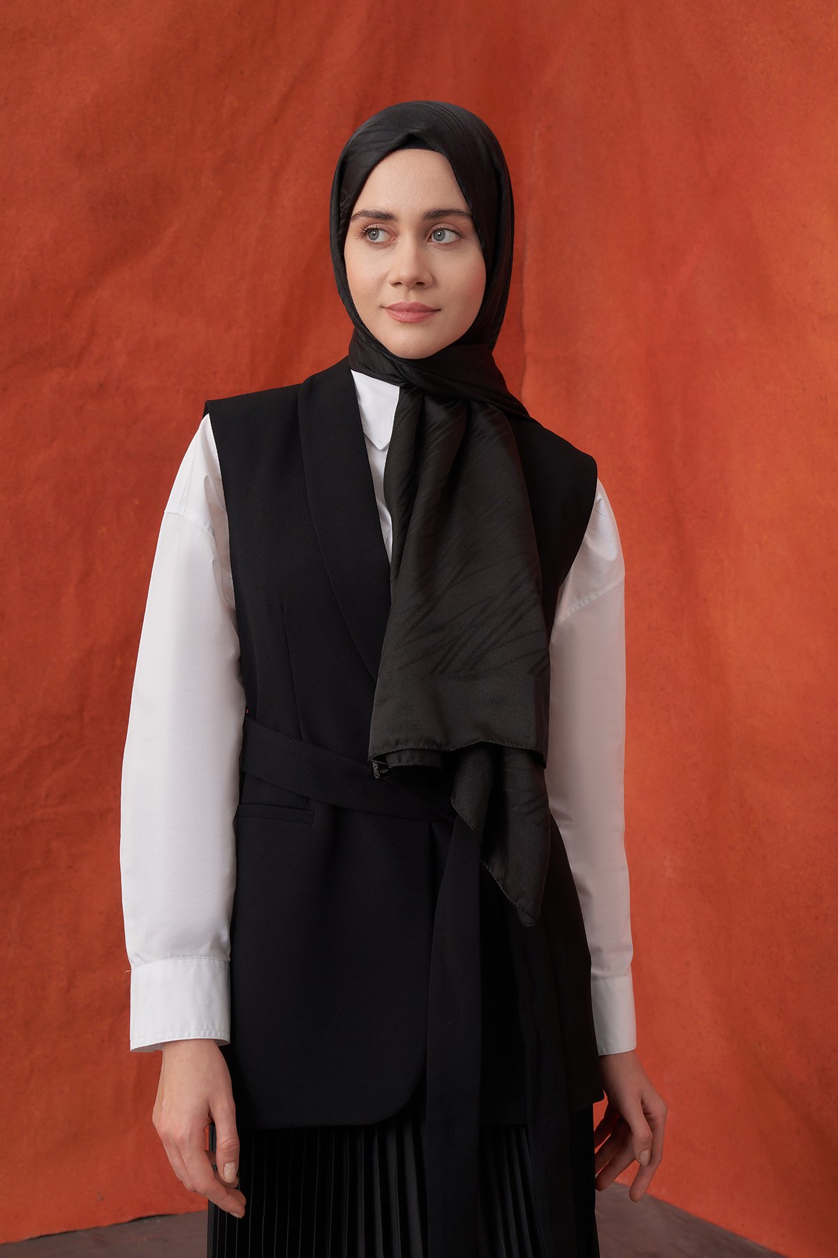 İTALYAN JAKAR ŞERİT DESEN ŞAL -  SİYAH