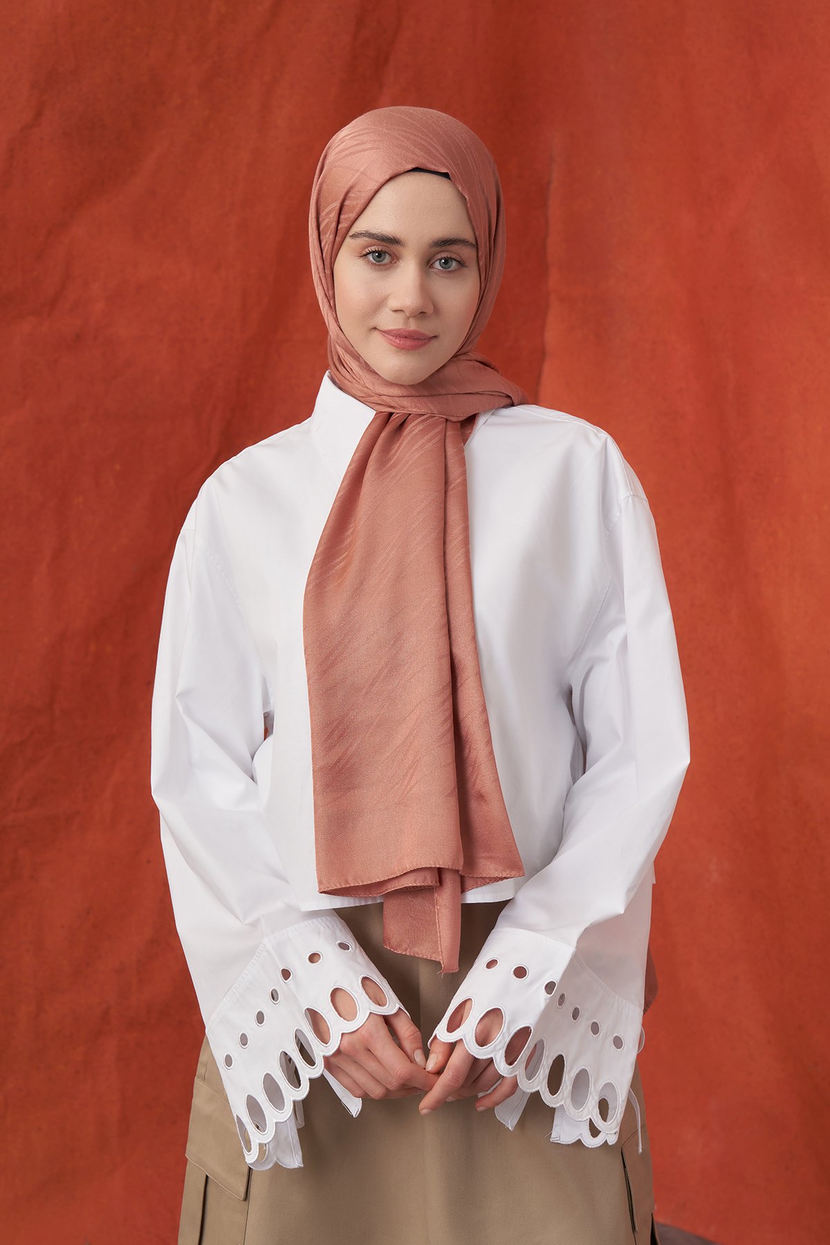 İTALYAN JAKAR ŞERİT DESEN ŞAL -  SOĞAN KABUĞU