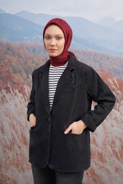 İTALYAN JAKAR ZİGZAG DESEN EŞARP - BORDO