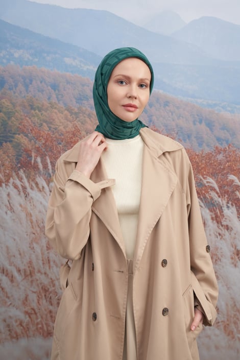 İTALYAN JAKAR ZİGZAG DESEN EŞARP - ZÜMRÜT