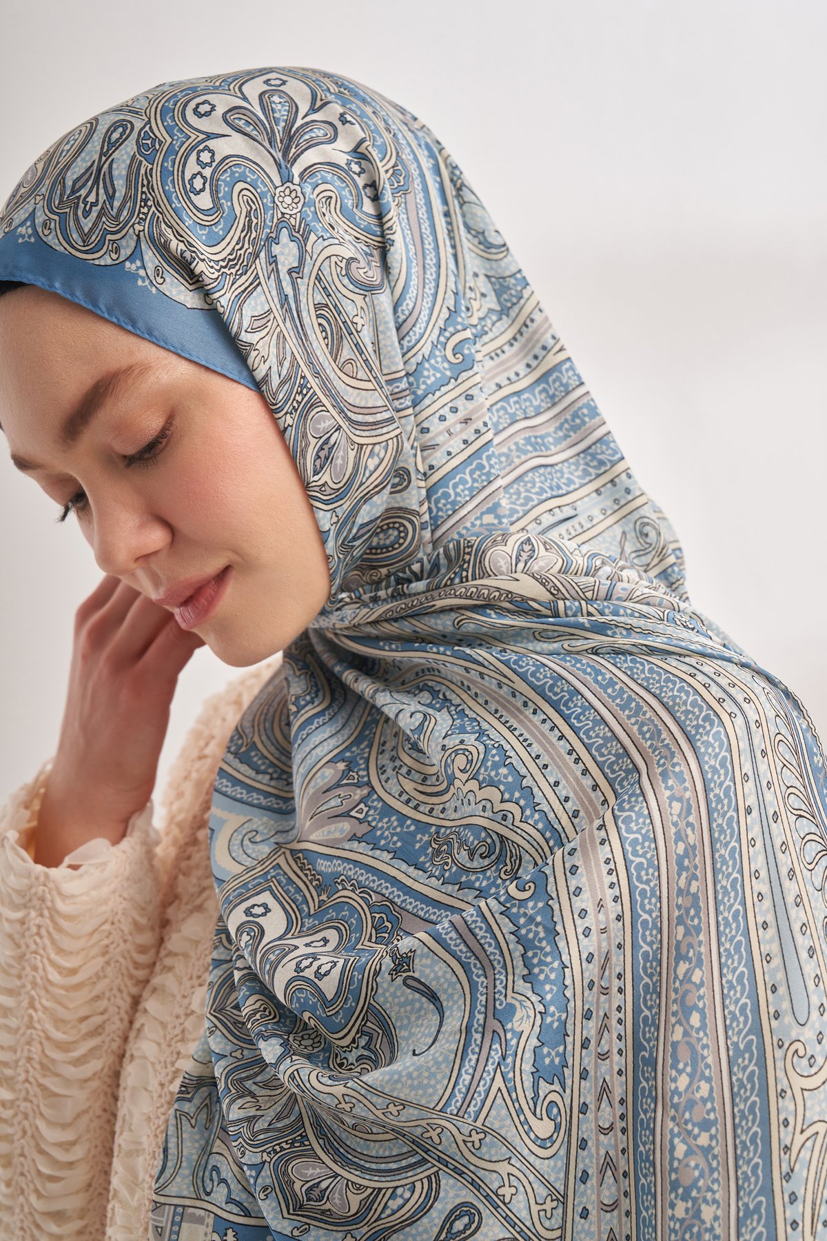 İTHAL VUAL BOHEMIAN DESEN ŞAL - KOT MAVİSİ