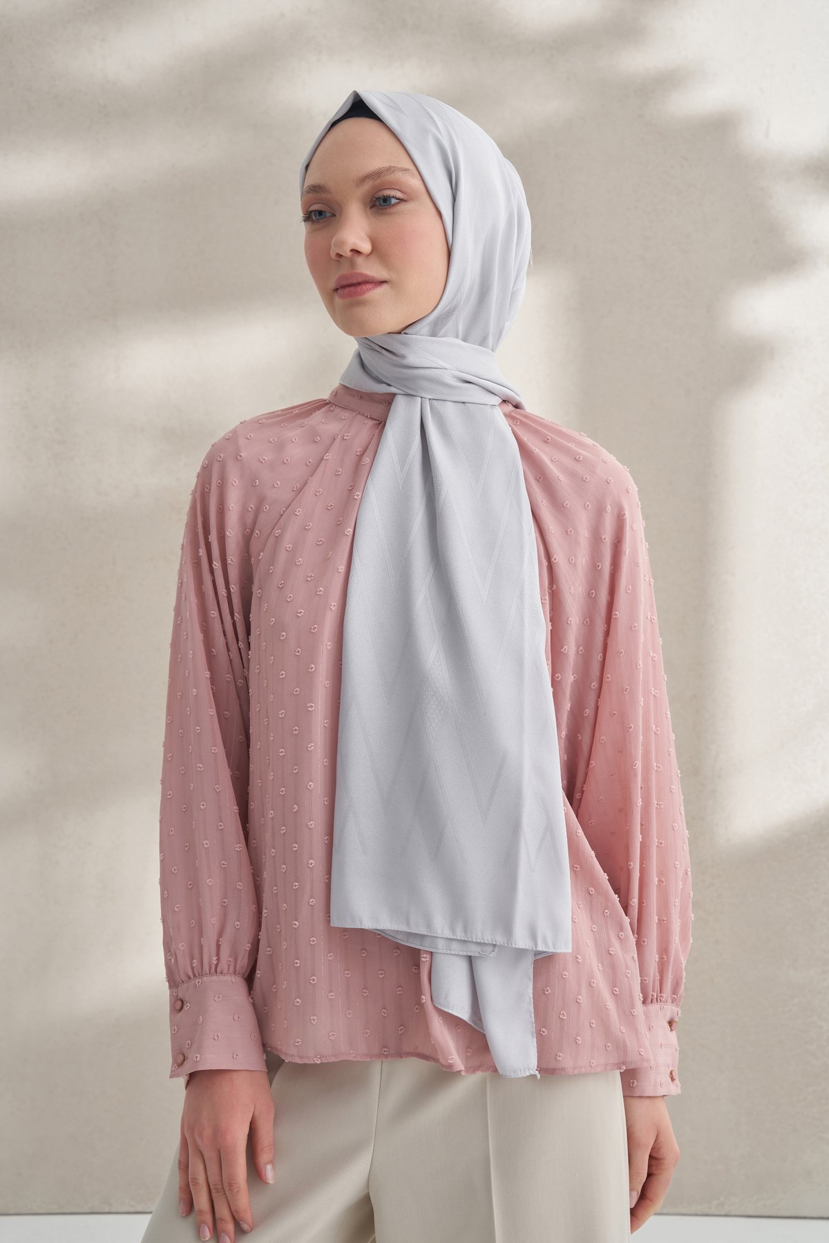 KREP JAKAR PRİZMA DESEN ŞAL -  GÜMÜŞ