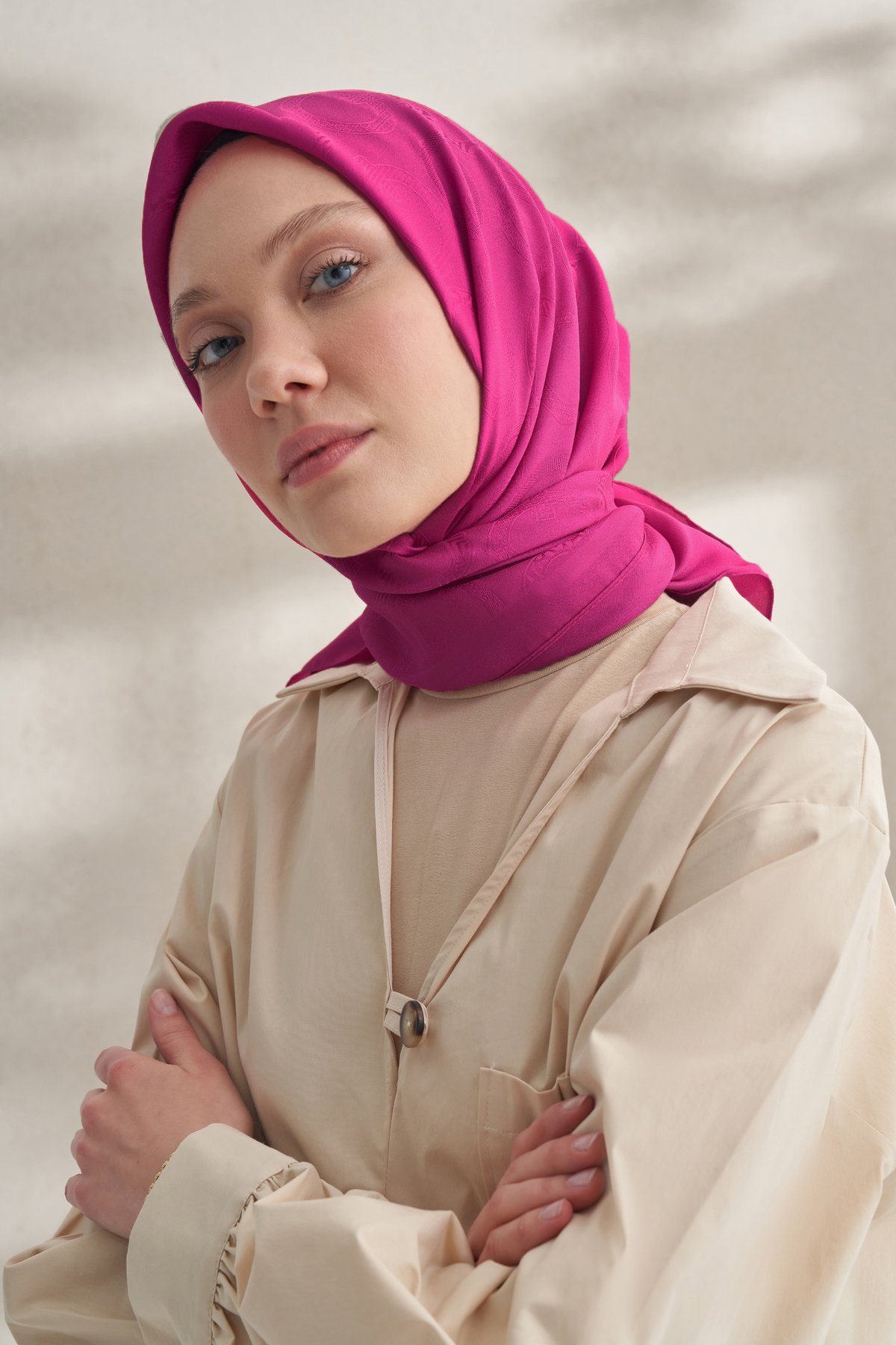 KREP JAKAR Q DESEN EŞARP -  FUŞYA