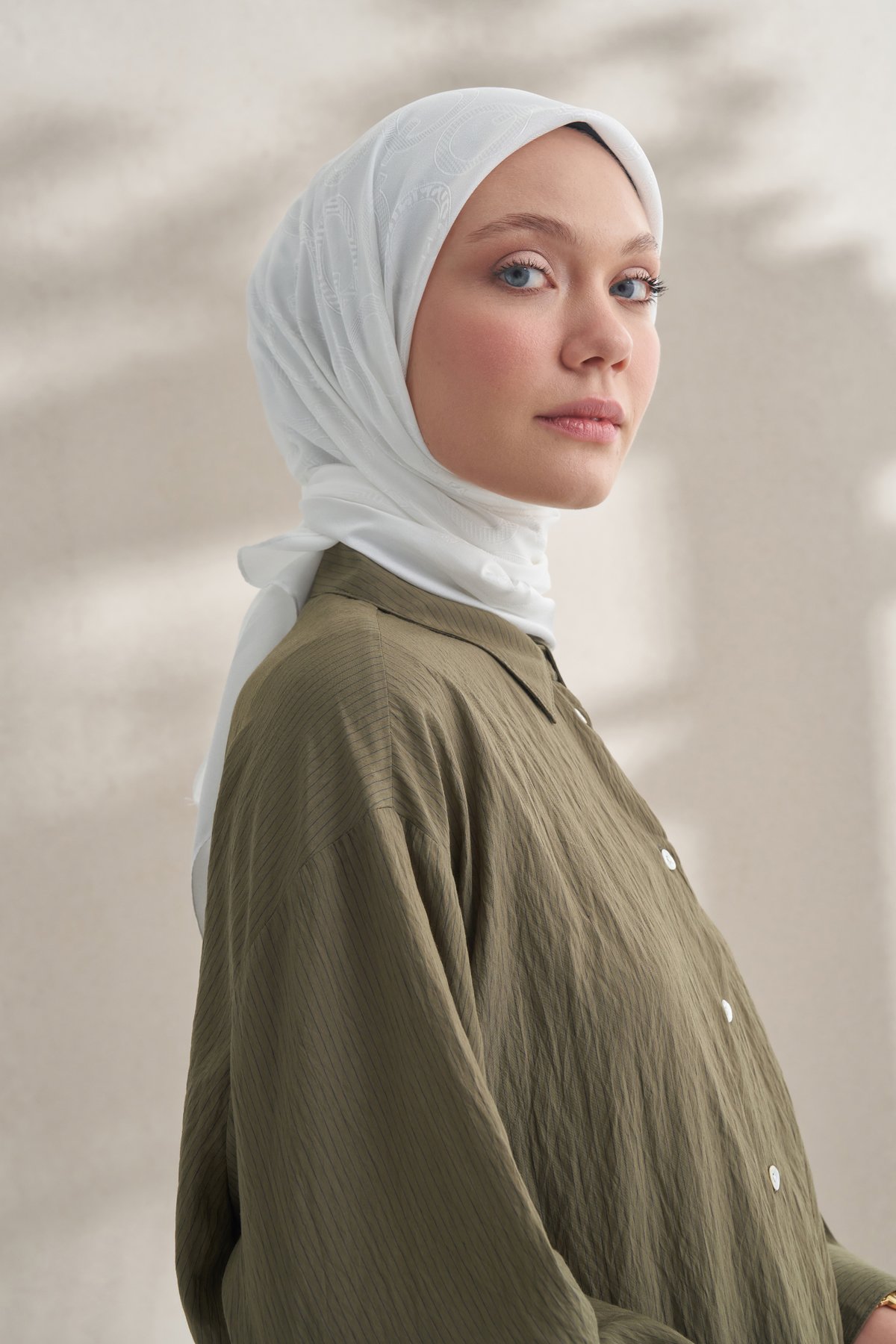 KREP JAKAR Q DESEN EŞARP -  KREM