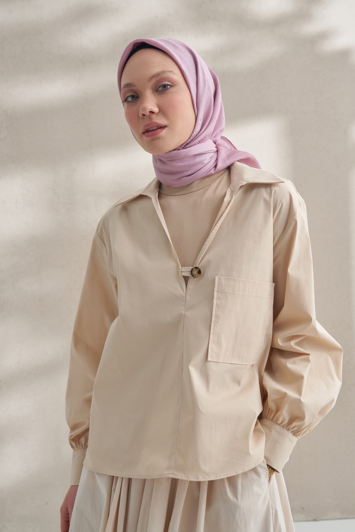 KREP JAKAR Q DESEN EŞARP -  PUDRA