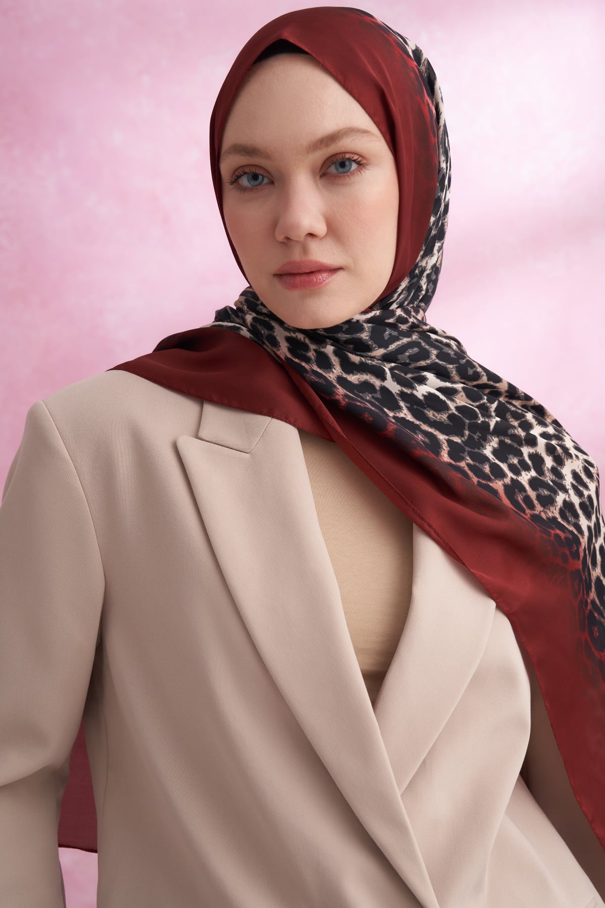 LEOPAR VUAL DEGRADE DESEN ŞAL - BORDO