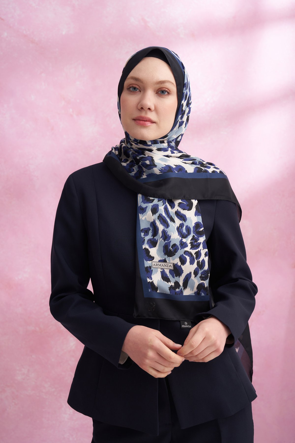 LEOPAR VUAL MULTI DESEN ŞAL - LACİVERT