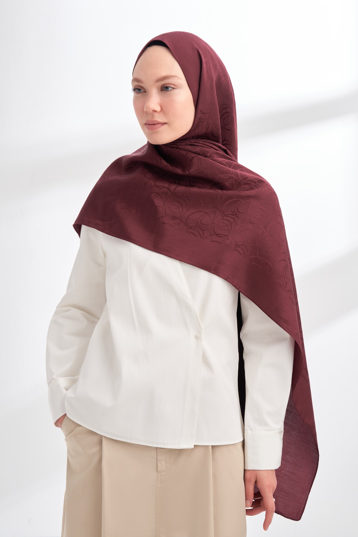 LIORA DESEN FLOŞ PAMUK ŞAL - BORDO