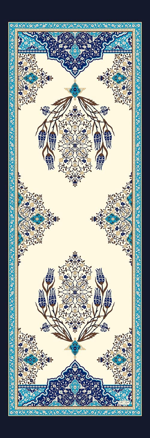 MIHRAB DESEN SATEN İPEK FULAR - LACİVERT - SAKS