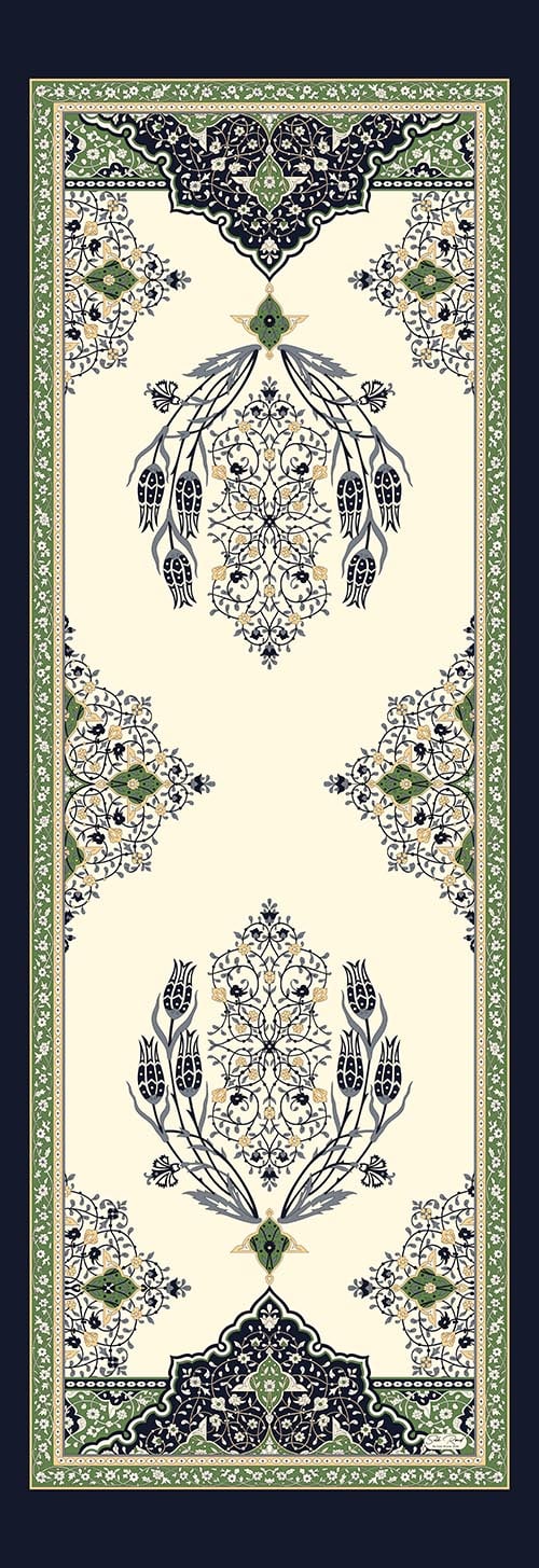 MIHRAB DESEN SATEN İPEK FULAR - LACİVERT - HAKİ