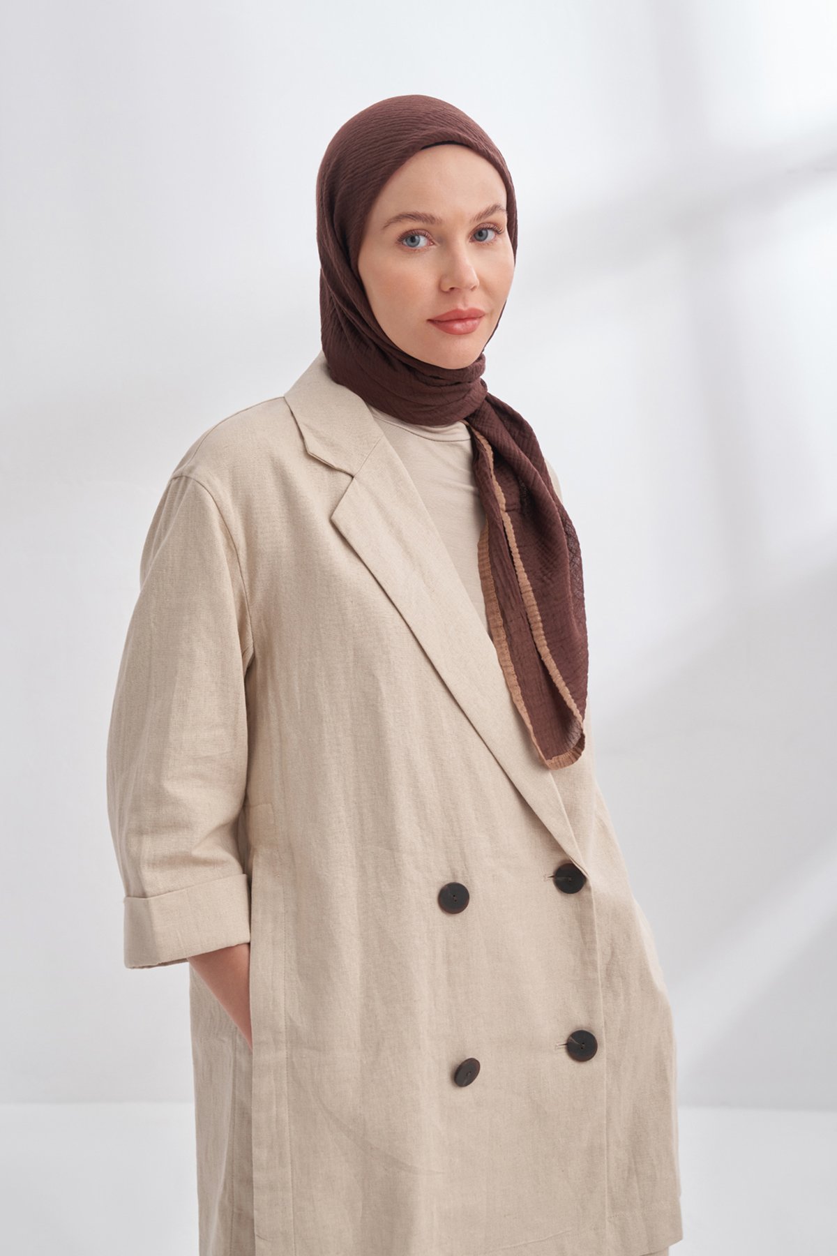 MÜSLİN BİYELİ EŞARP - ACI KAHVE