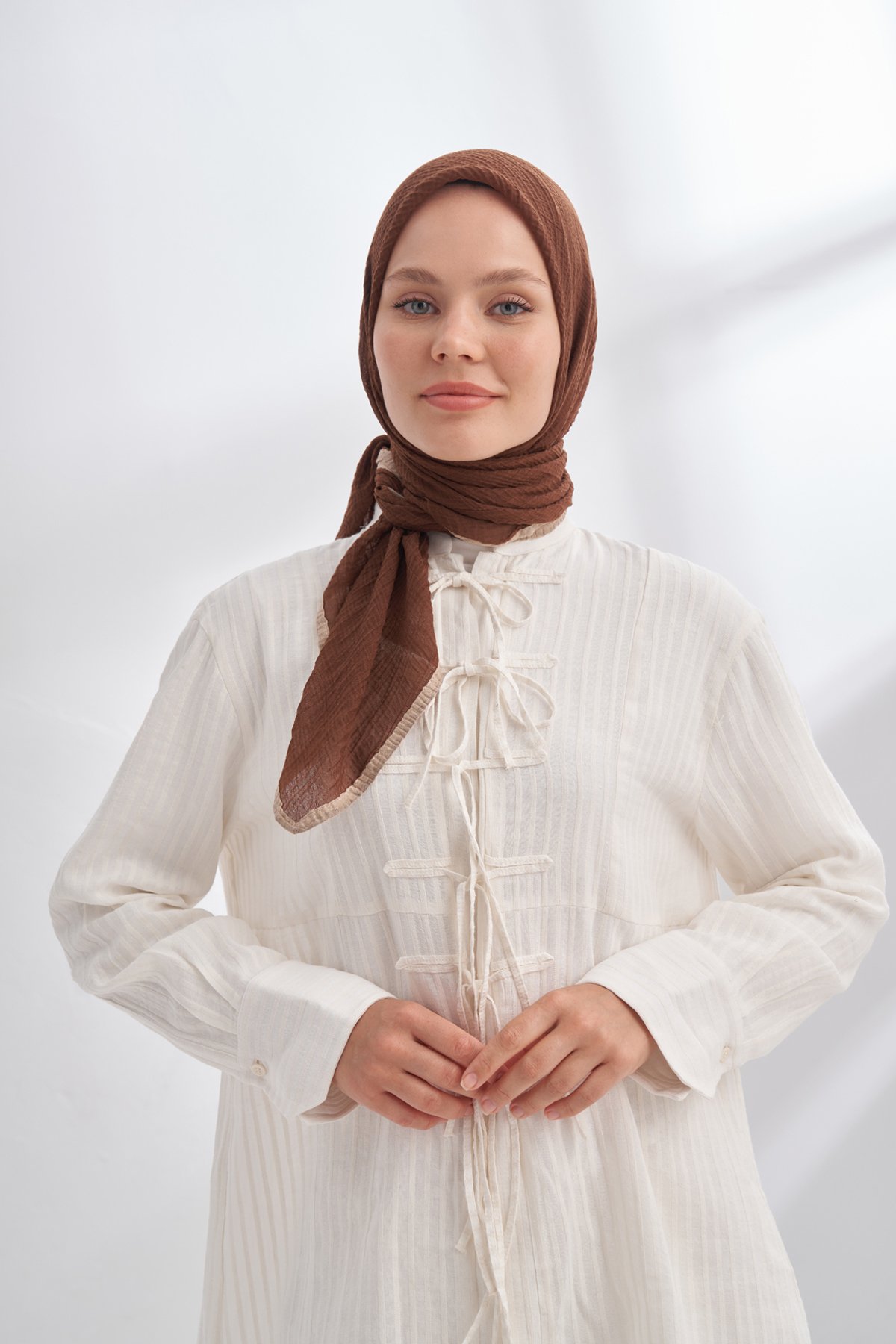 MÜSLİN BİYELİ EŞARP - KAHVE