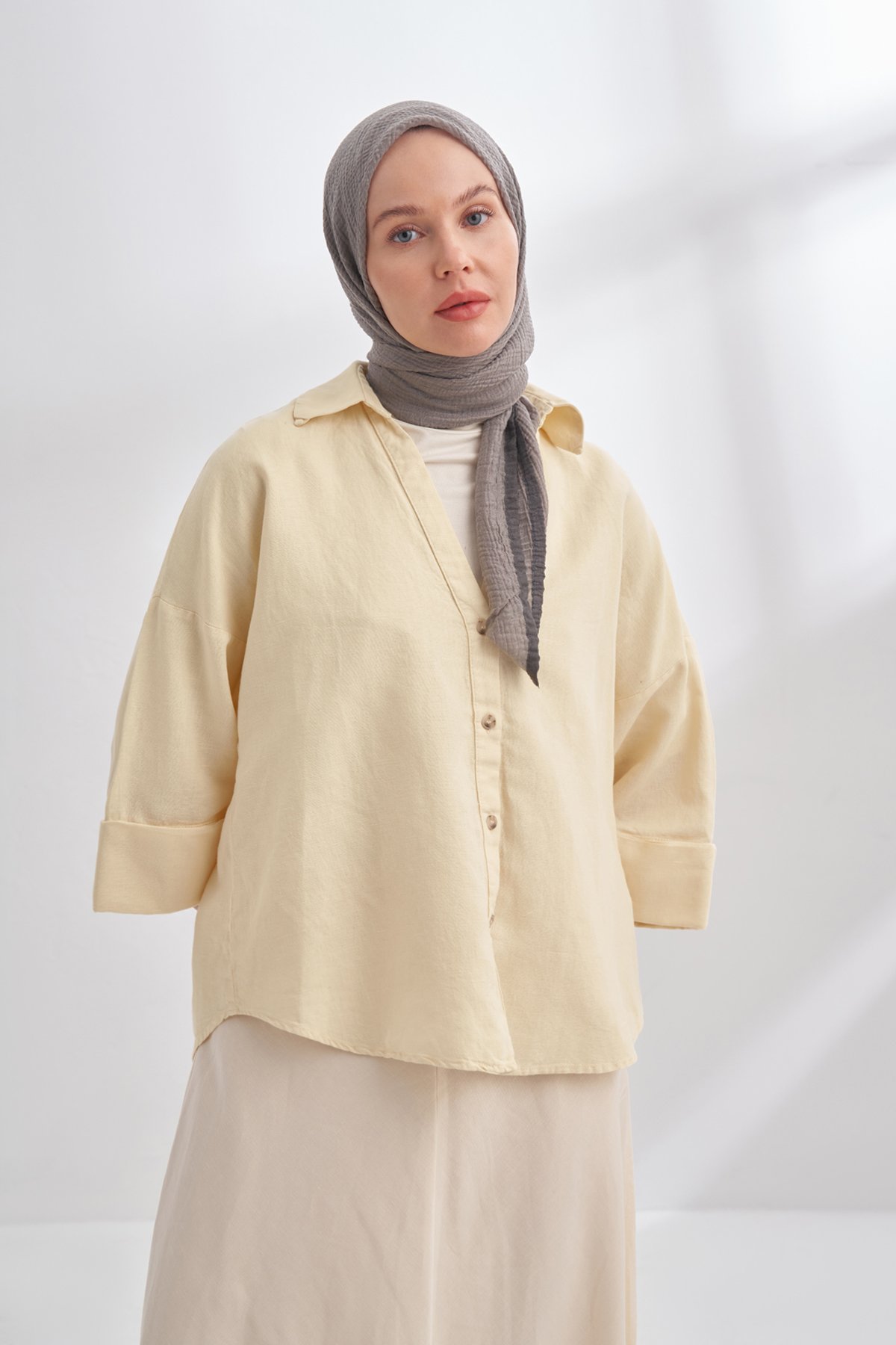 MÜSLİN BİYELİ EŞARP - KOYU GRİ