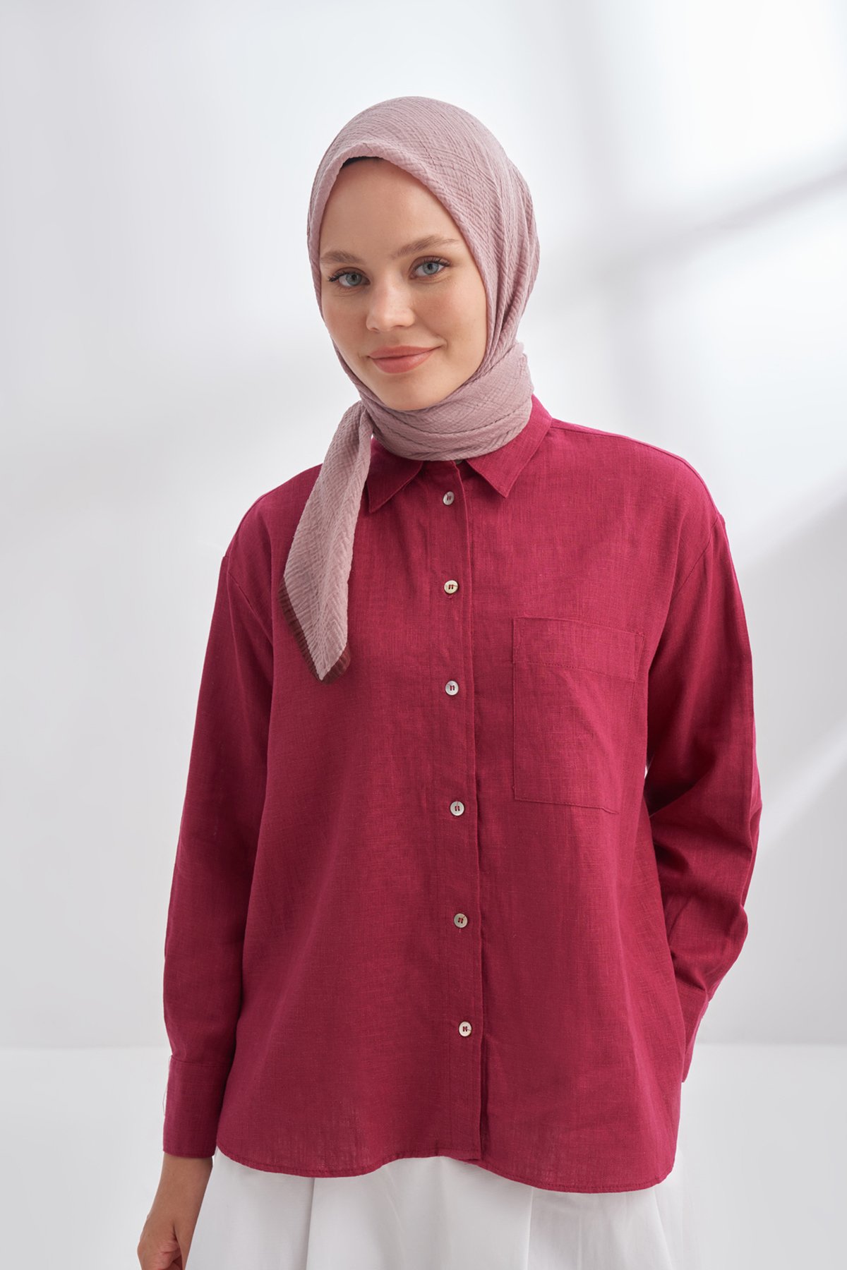 MÜSLİN BİYELİ EŞARP - KOYU PUDRA