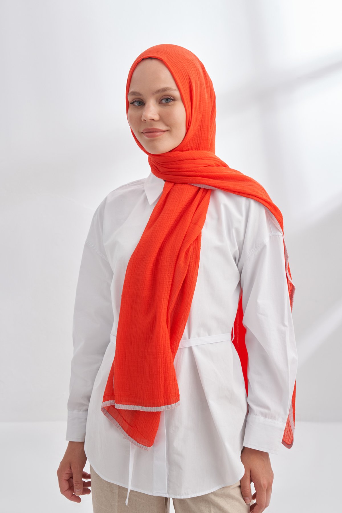 MÜSLİN BİYELİ ŞAL - ORANGE