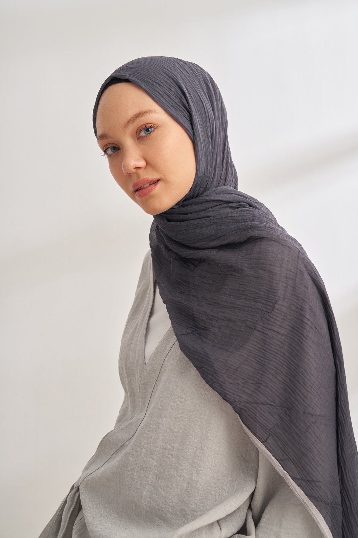 MÜSLİN DEGRADE BİYELİ ŞAL - ANTRASİT - FÜME