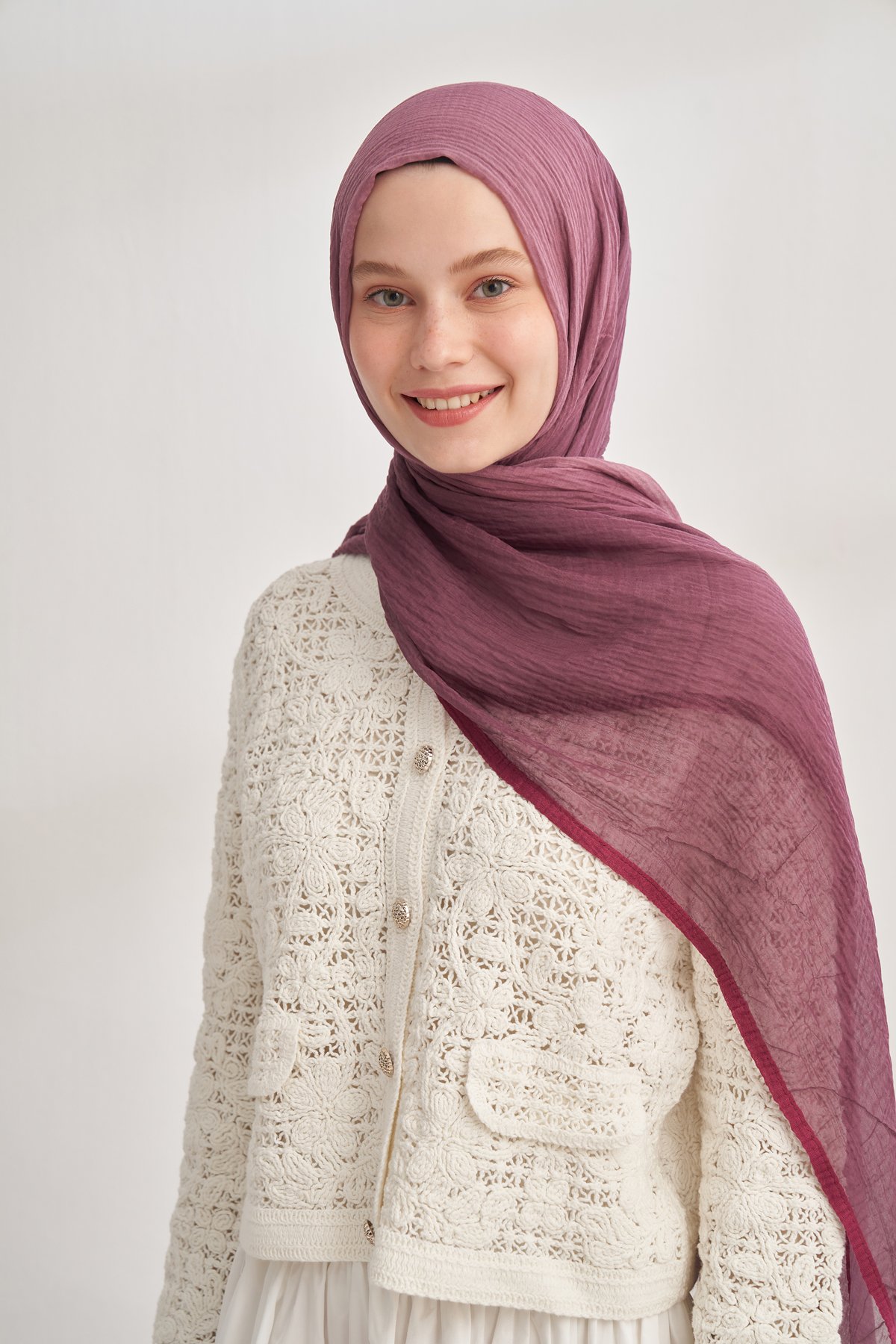 MÜSLİN DEGRADE BİYELİ ŞAL - GÜL KURUSU