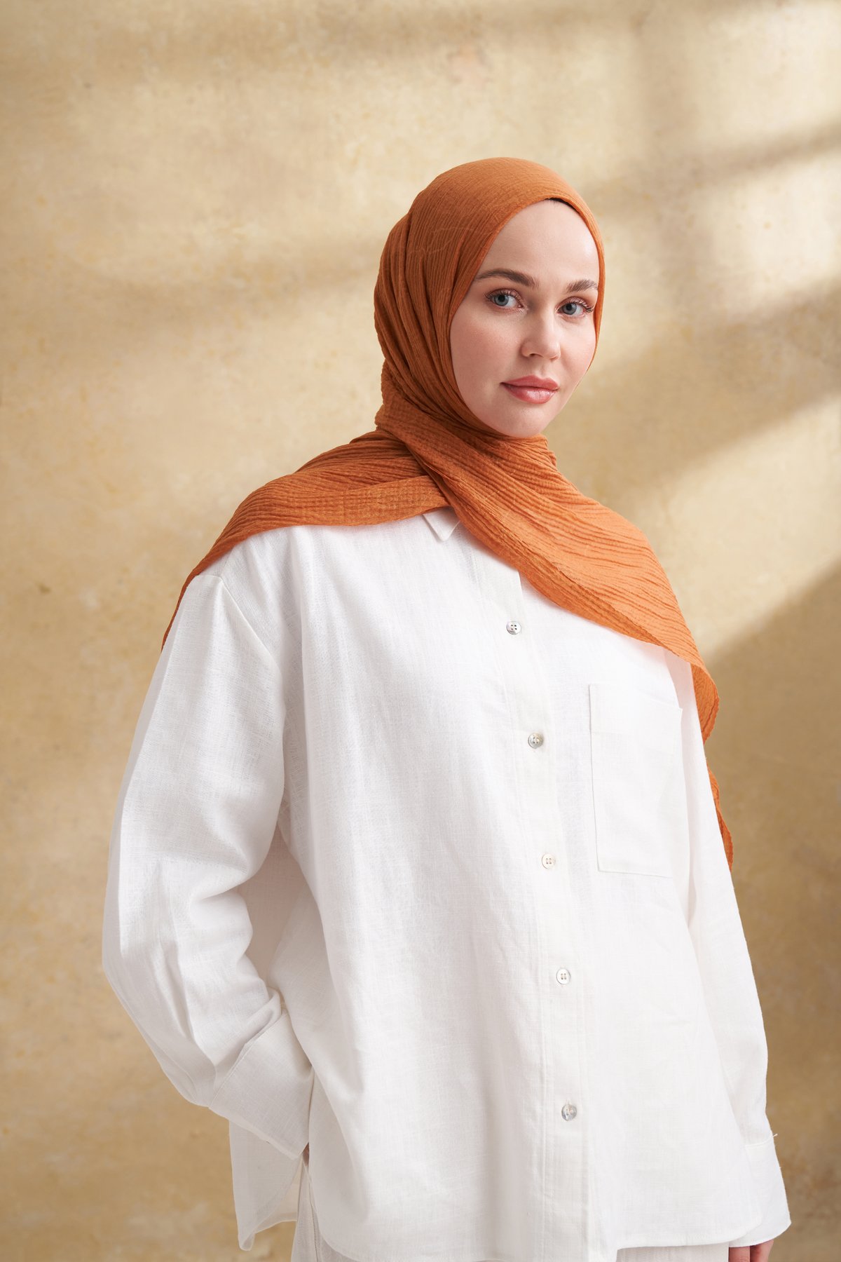 MÜSLİN YAPRAK DESEN ŞAL - DEVE TÜYÜ