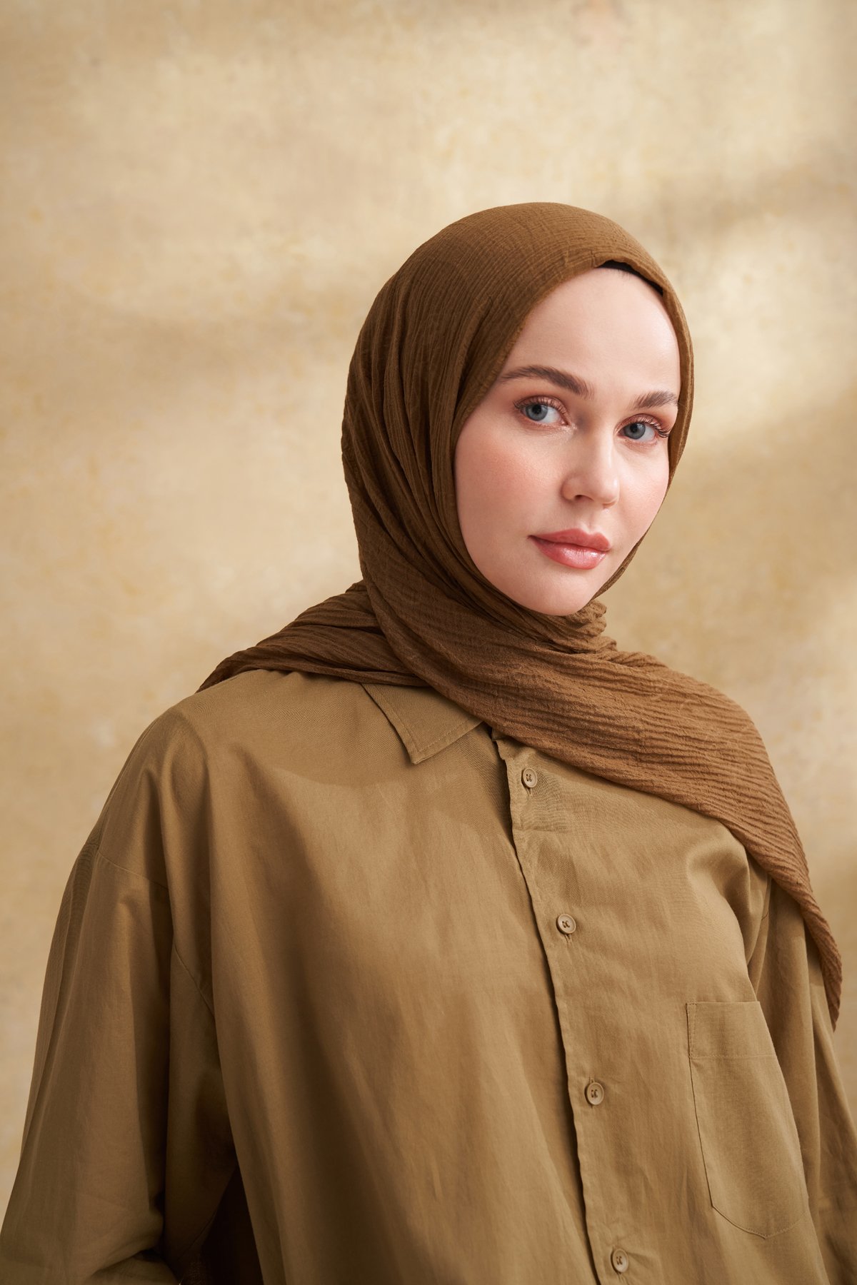 MÜSLİN YAPRAK DESEN ŞAL - KOYU YAĞ YEŞİLİ