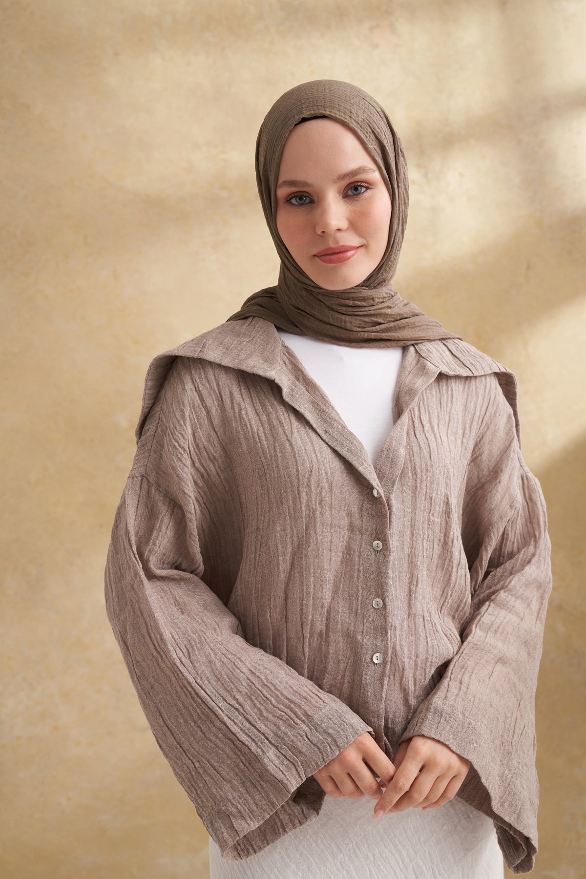 MÜSLİN YAPRAK DESEN ŞAL - KÜL