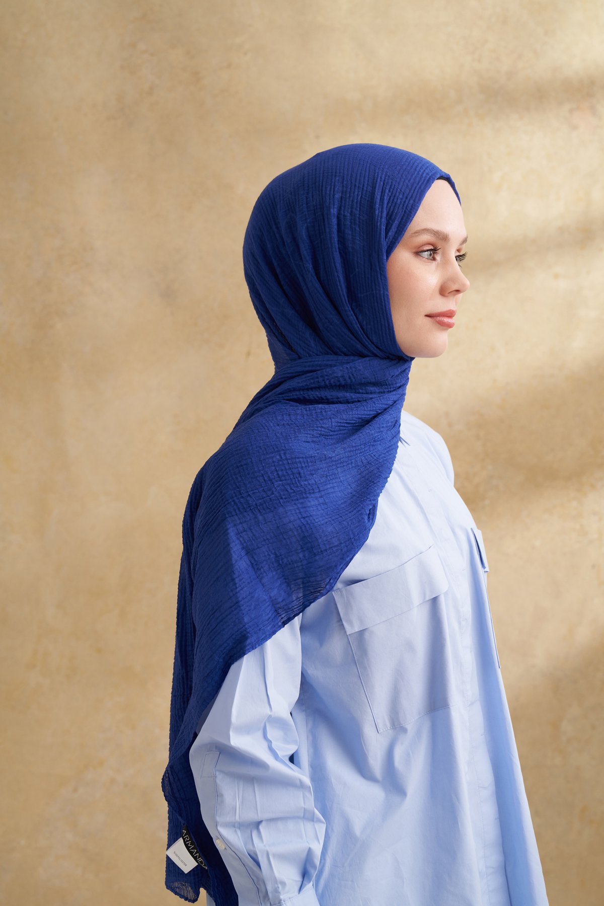 MÜSLİN YAPRAK DESEN ŞAL - MORCİVERT