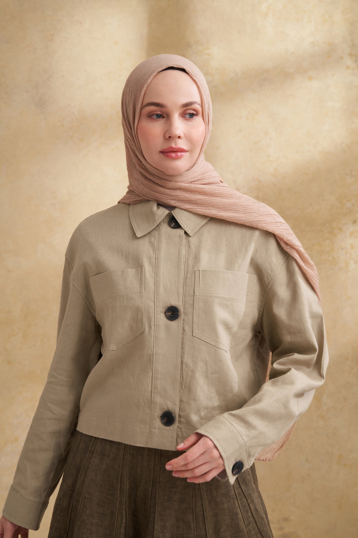 MÜSLİN YAPRAK DESEN ŞAL - SAHRA