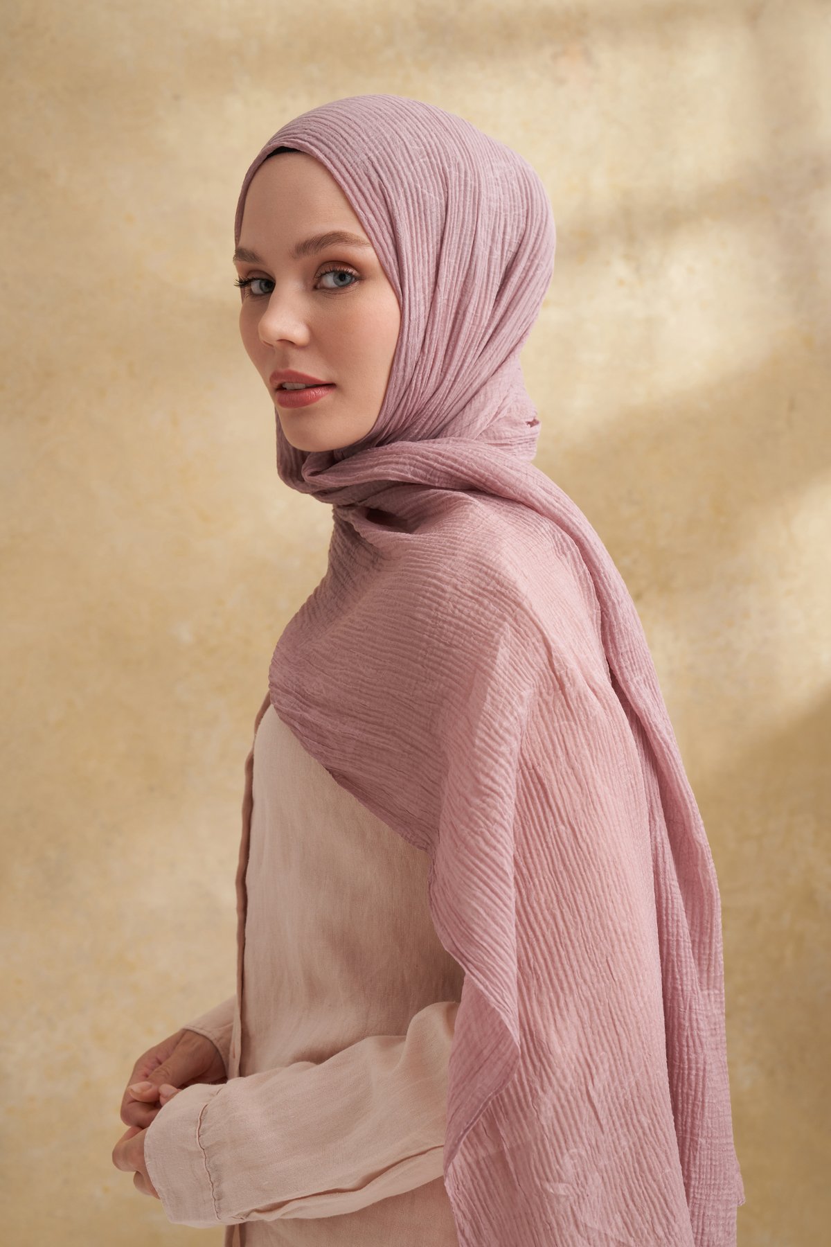 MÜSLİN YAPRAK DESEN ŞAL - SİSLİ PUDRA