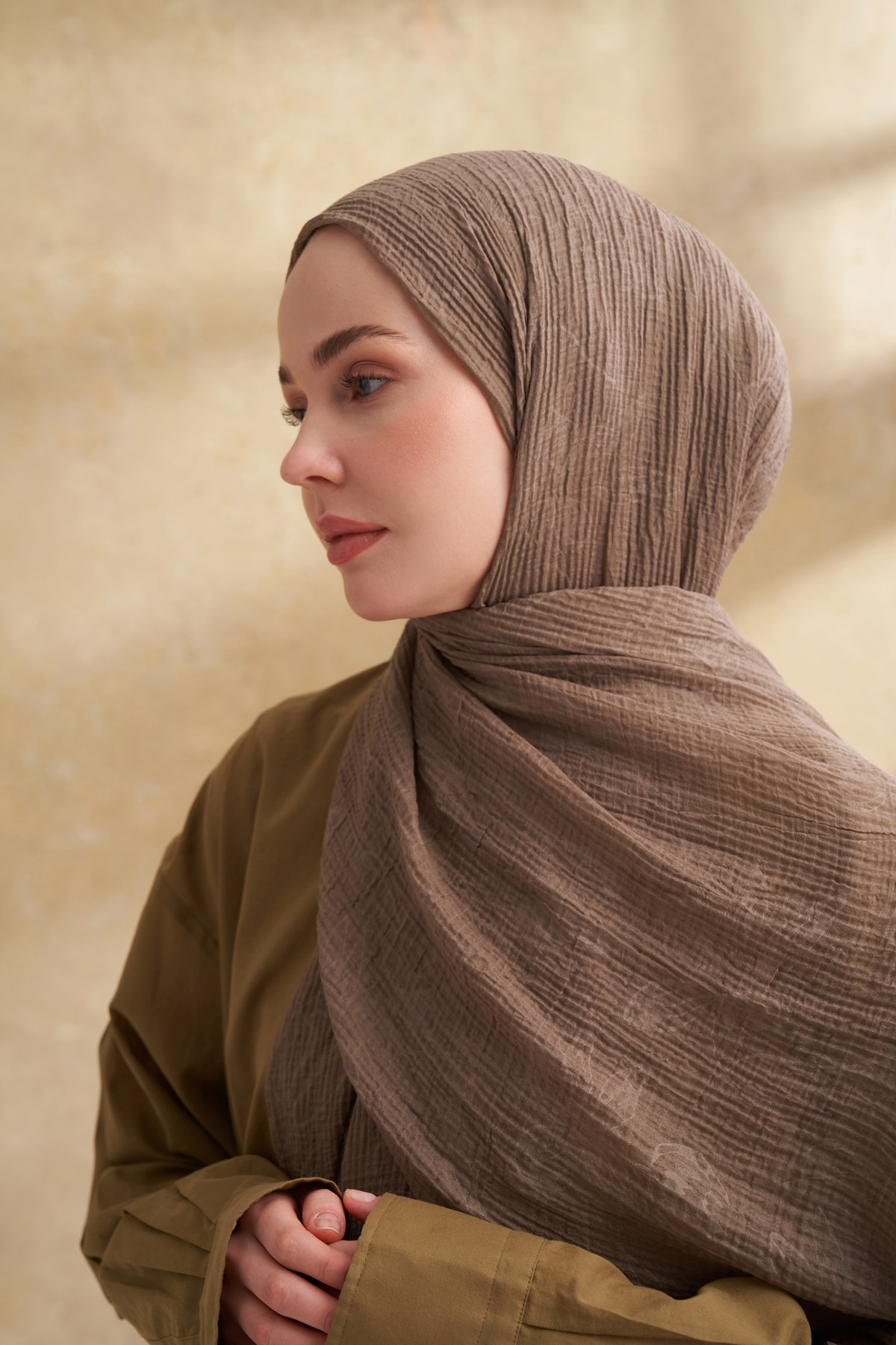 MÜSLİN YAPRAK DESEN ŞAL - TOPRAK