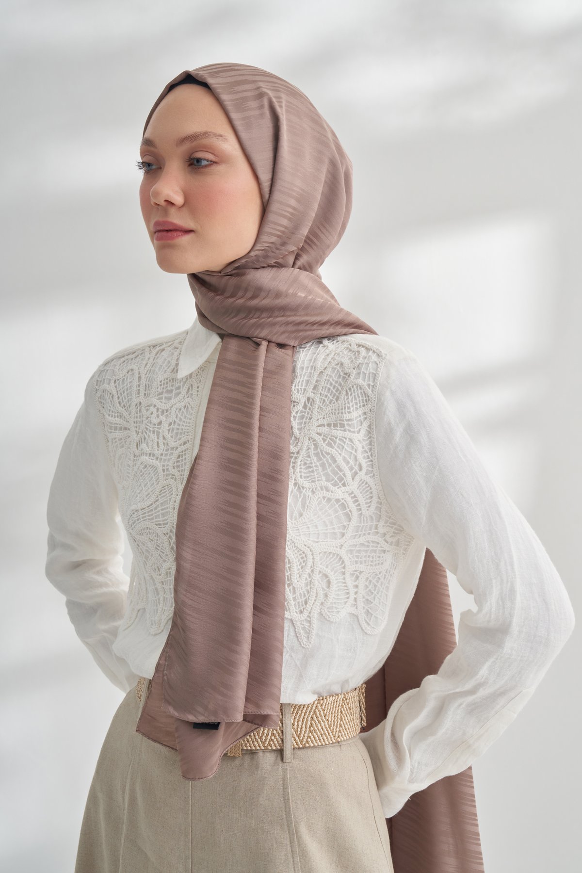 NANYA JAKAR LINE DESEN ŞAL - KOYU VİZON