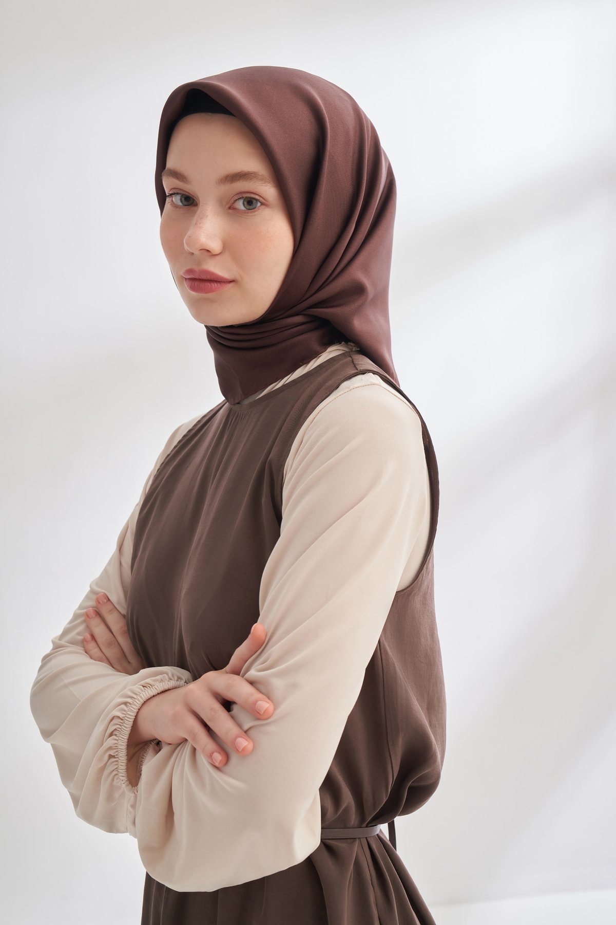 PREMIUM ÇİFT TARAFLI TWILL İPEK EŞARP -  ACI KAHVE - KOYU VİZON