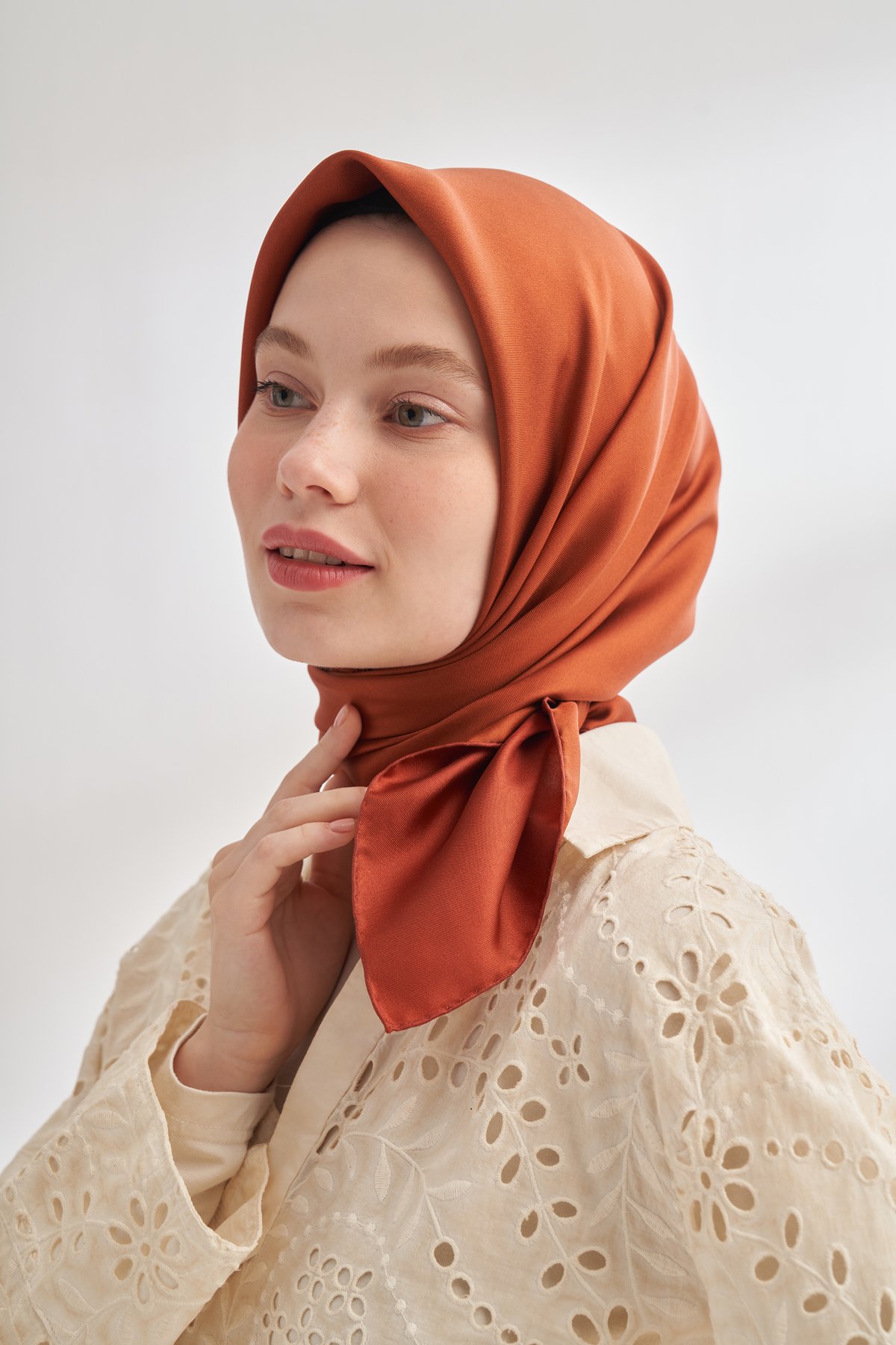 PREMIUM ÇİFT TARAFLI TWILL İPEK EŞARP -  TABA - KİREMİT
