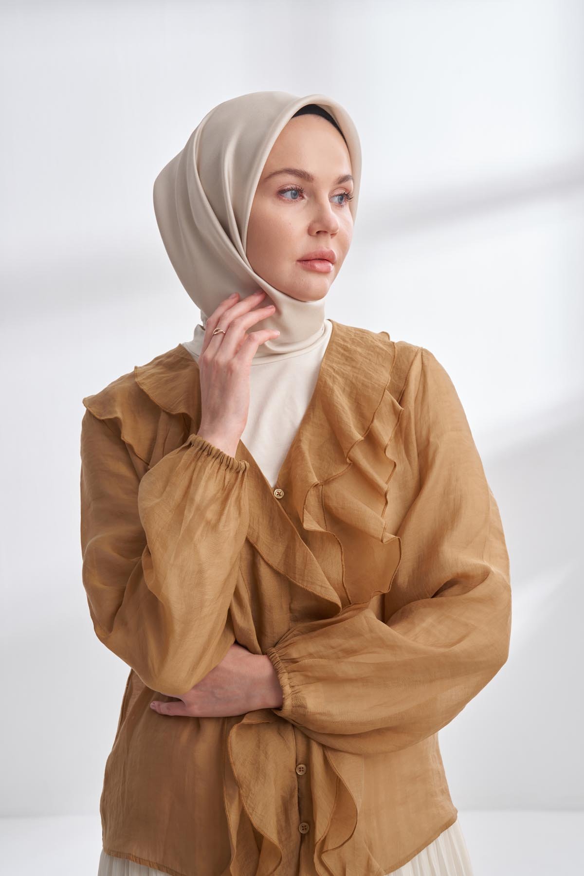 PREMIUM TWILL İPEK EŞARP -  AÇIK TAŞ