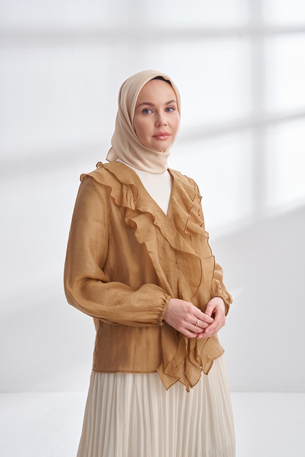 PREMIUM TWILL İPEK EŞARP - BEJ